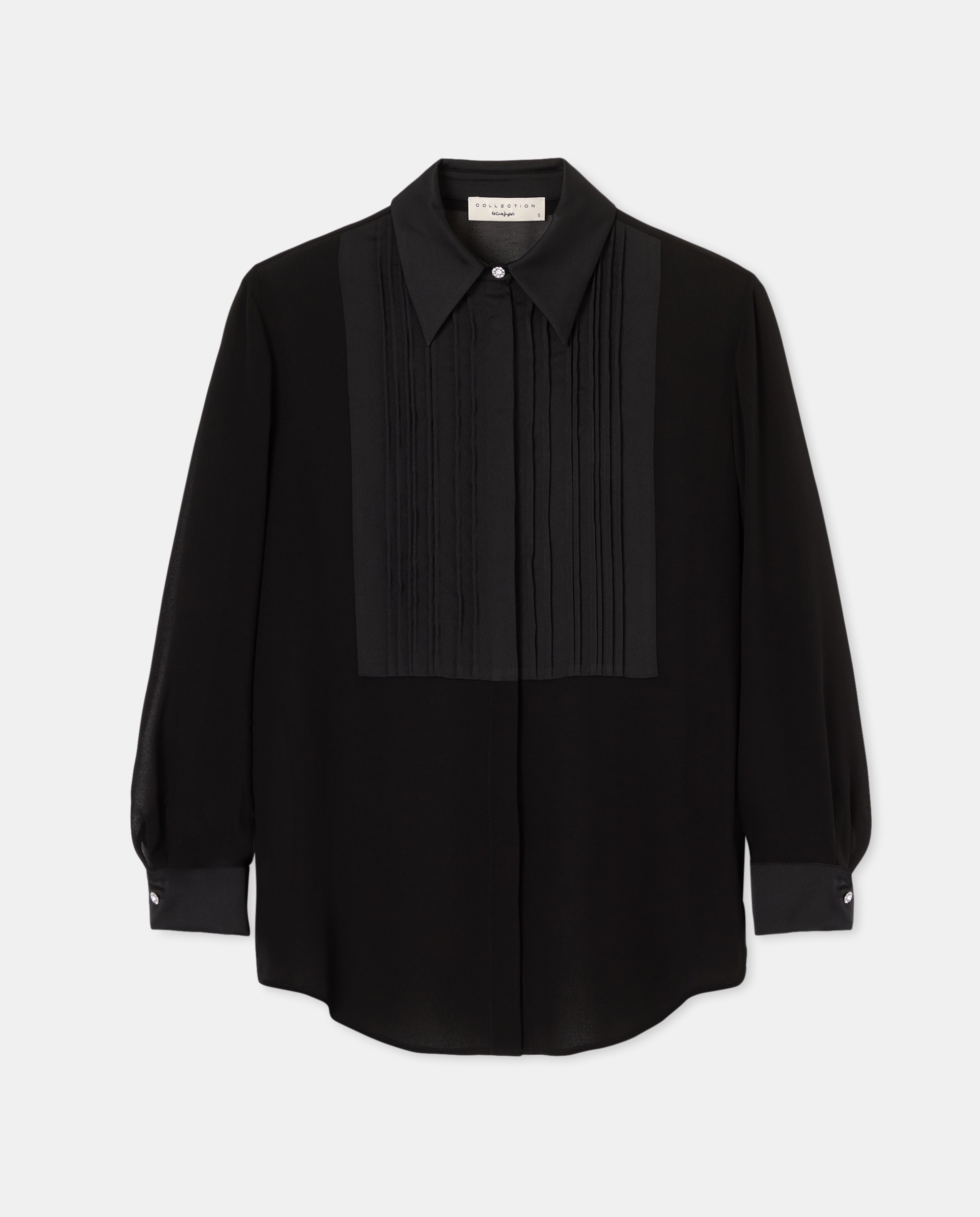 Blusa de Manga Comprida Acetinada com Pregas Preto-5