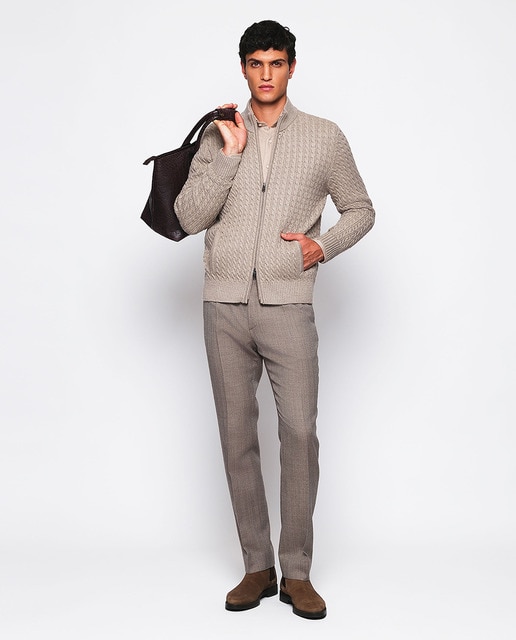 Imagem 0 de Calças Formais Regular Fit com Padrão Espinha de Peixe