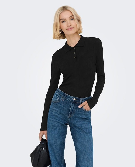 Imagen 0 de Top de mujer canalé con cuello polo