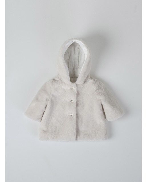 Imagen 0 de Abrigo de pelo capucha marfil