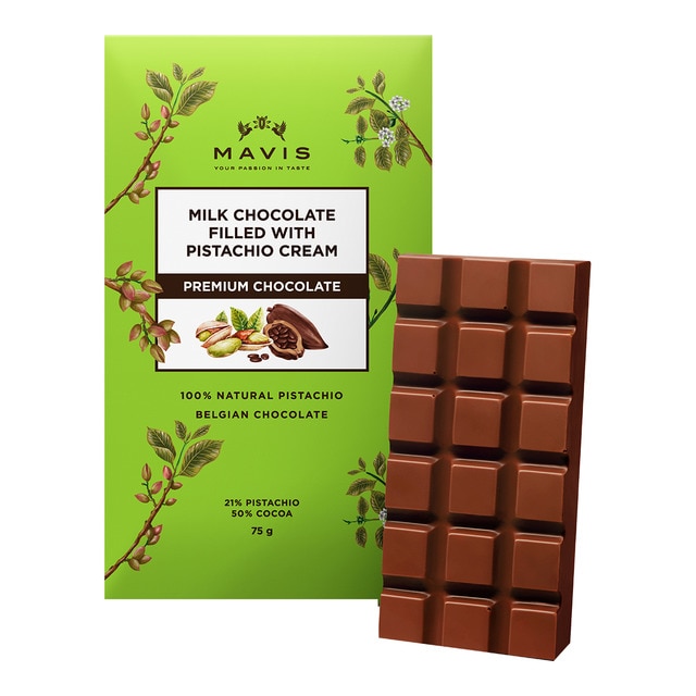 Imagen 0 de Tableta de chocolate Premium con leche rellena de crema de pistacho Mavis