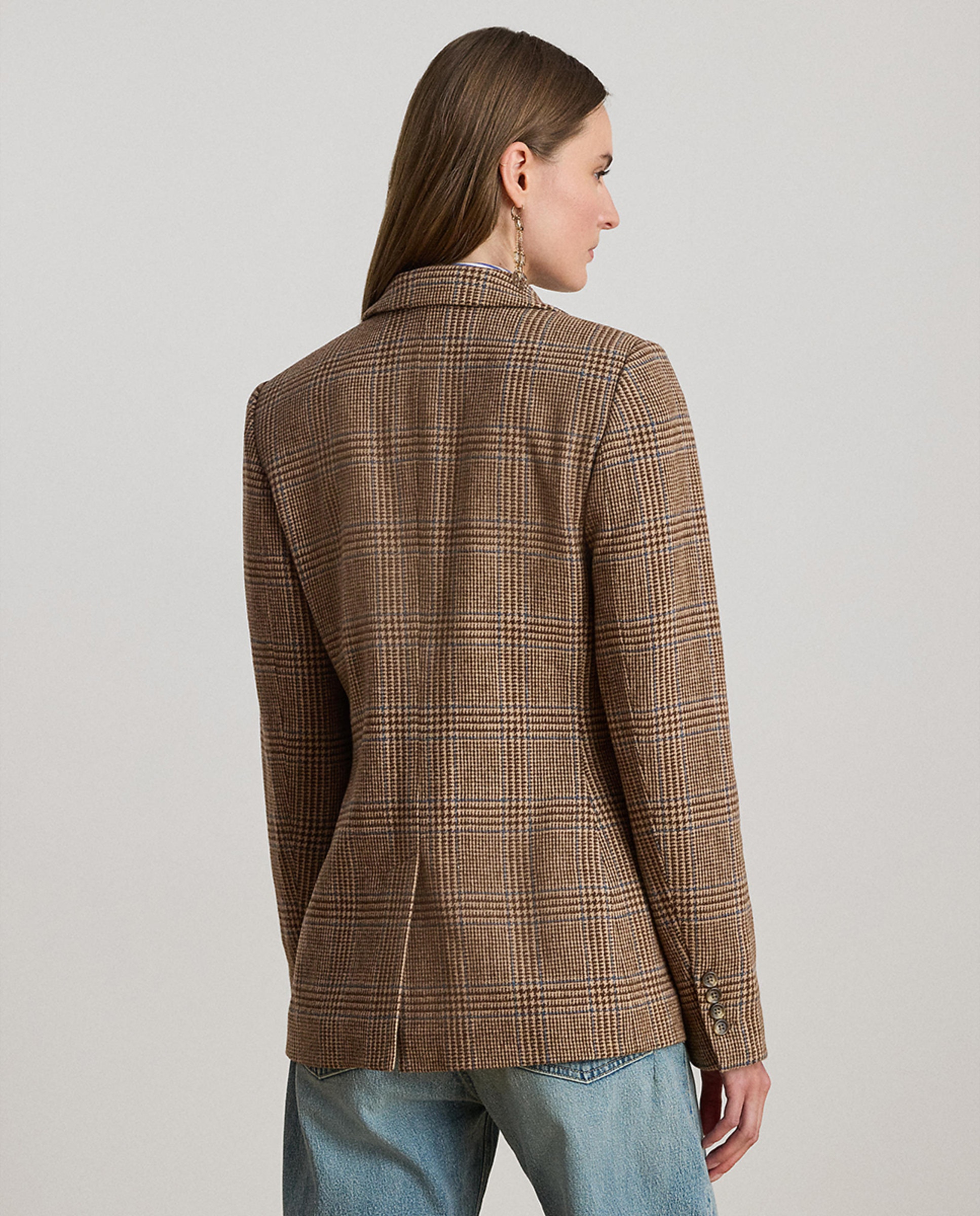 Blazer de Sarja de Lã com Estampado Castanho-claro-3