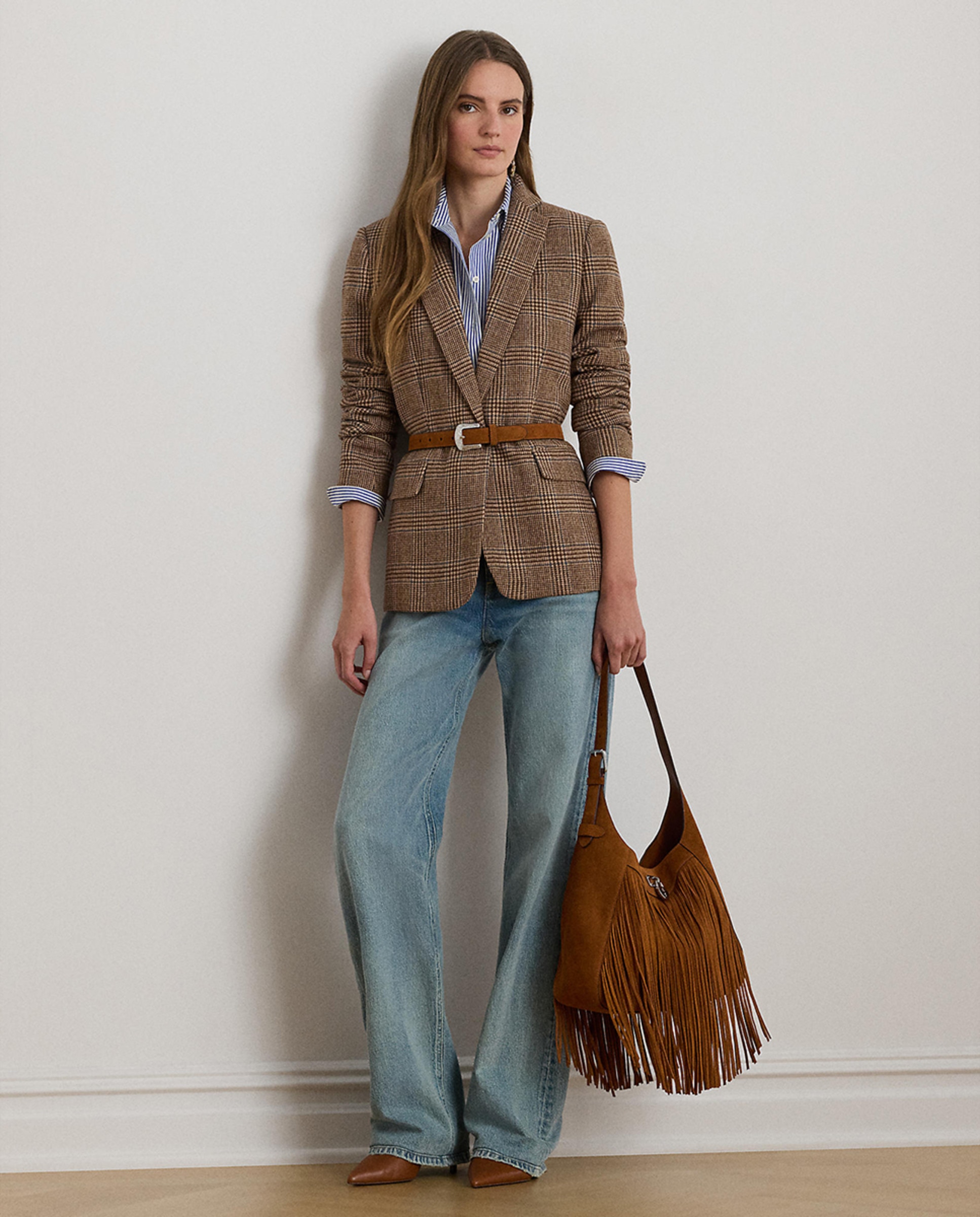 Blazer de Sarja de Lã com Estampado Castanho-claro-7