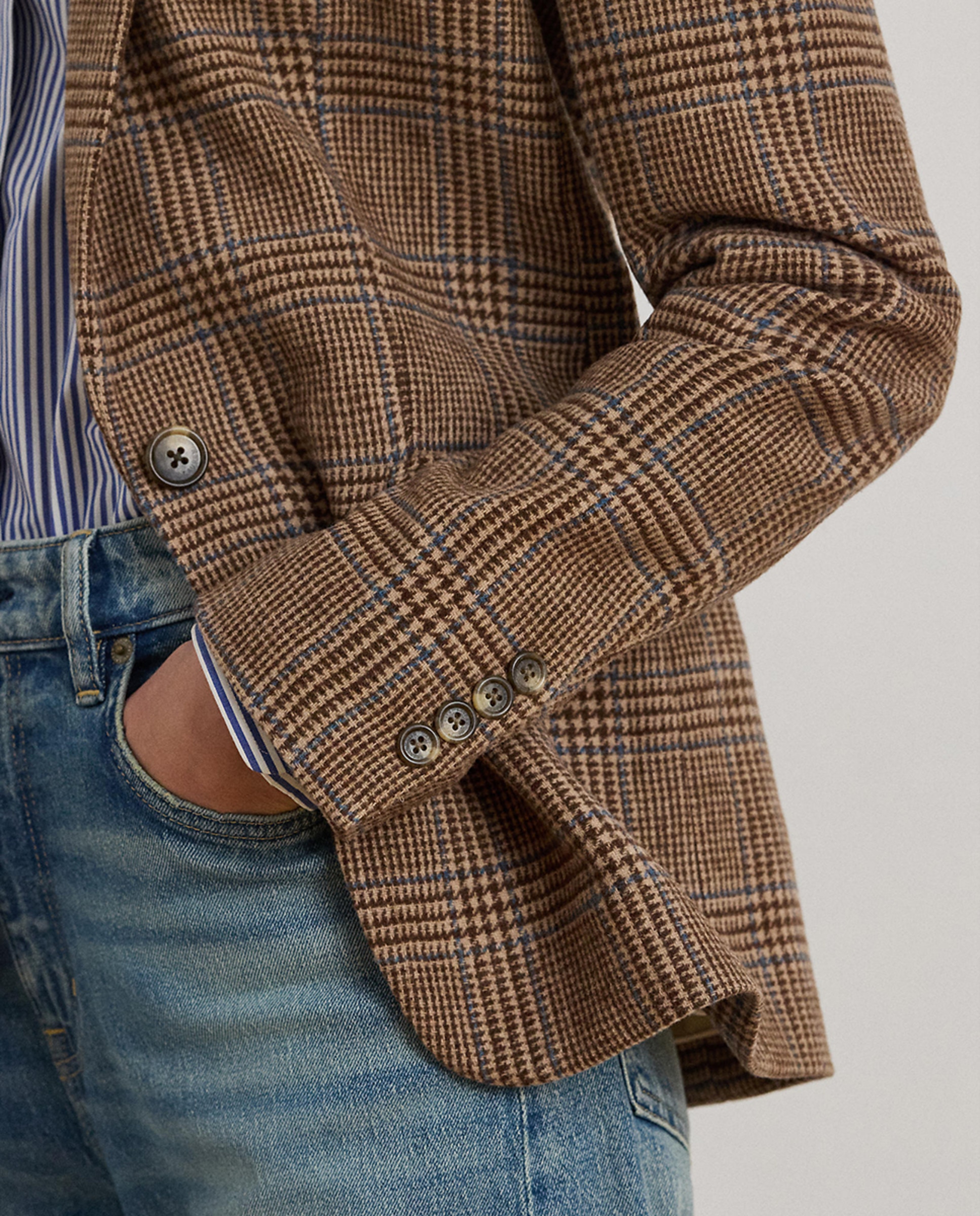 Blazer de Sarja de Lã com Estampado Castanho-claro-5