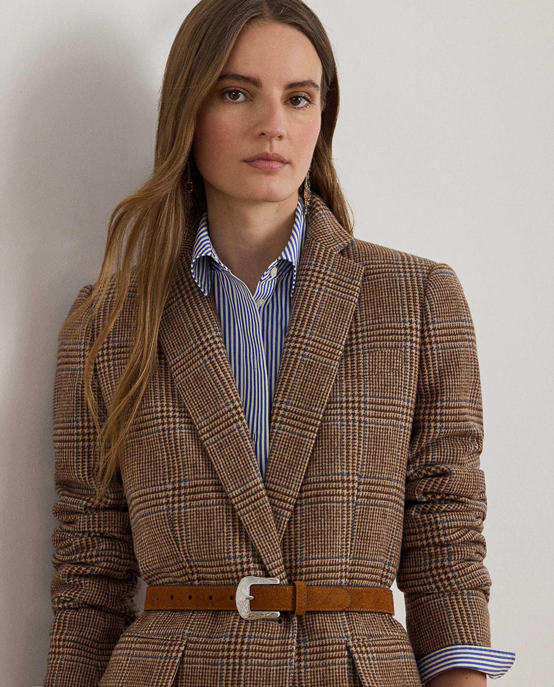 Blazer de Sarja de Lã com Estampado Castanho-claro-4