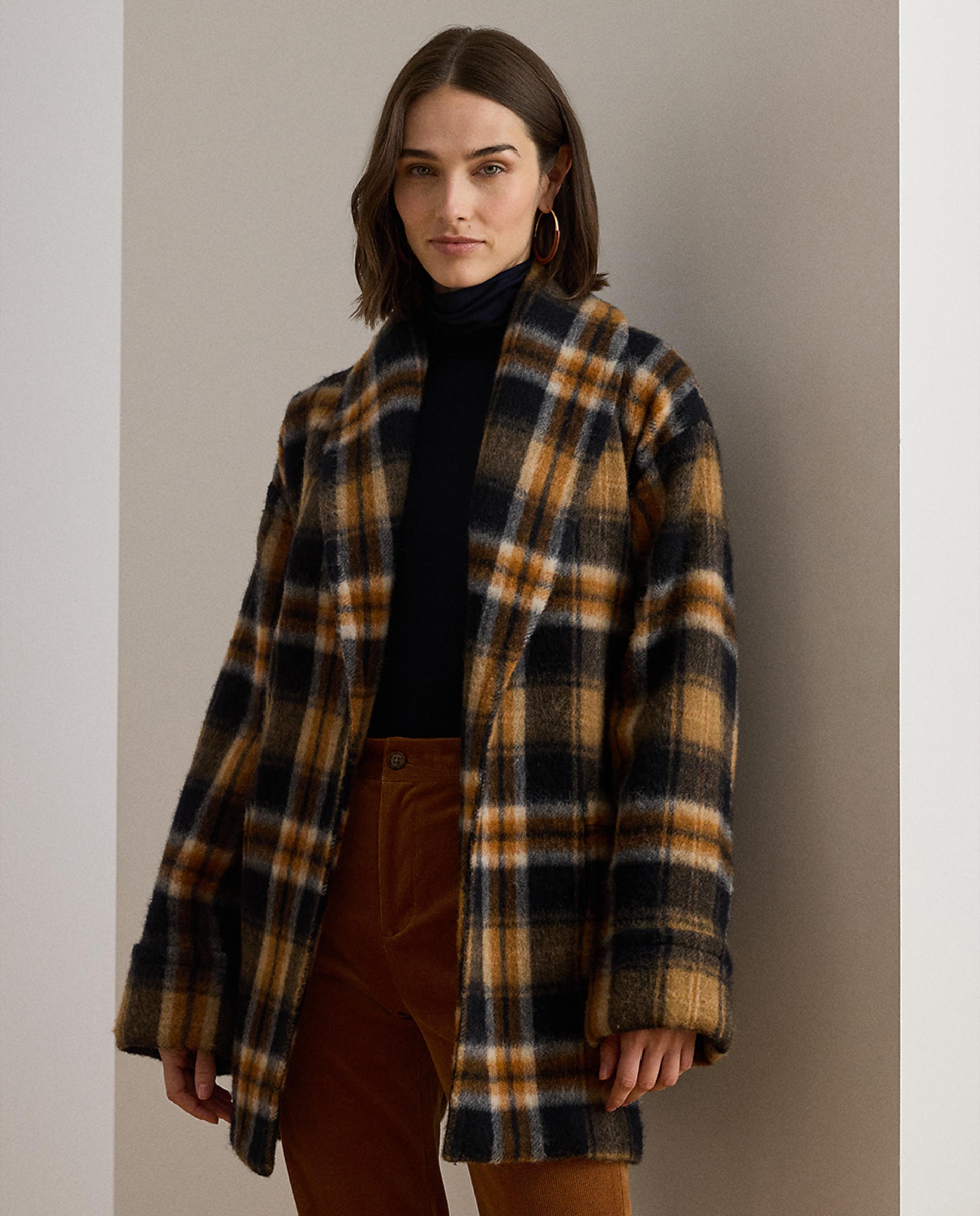 Sobretudo de Pano Cruzado com Cinto Multicolor-1