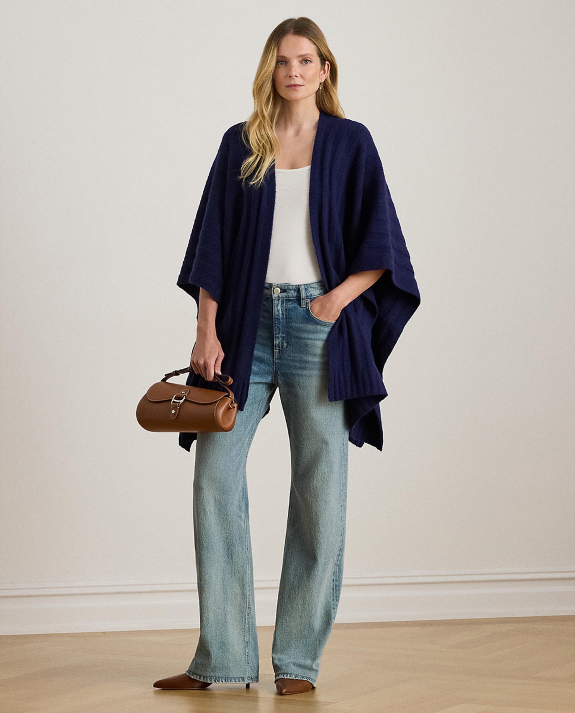 Poncho Canelado com Bolsos Azul-marinho-6