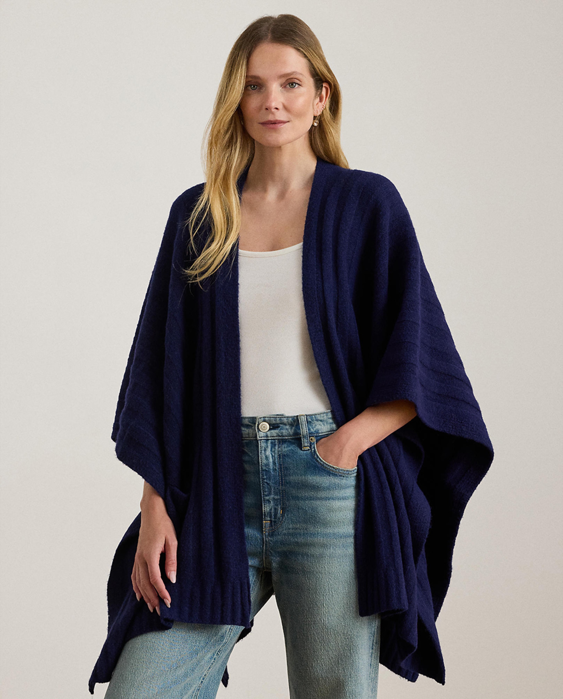 Poncho Canelado com Bolsos Azul-marinho-1