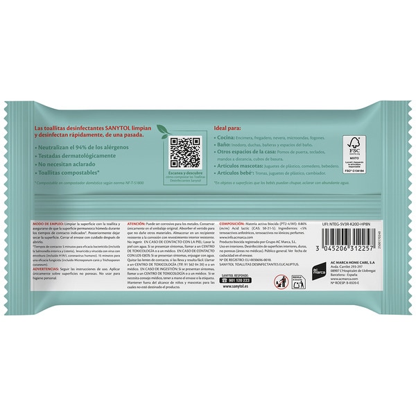 Reinigungstücher-Desinfektionsmittel ohne Ausspülen ohne Bleichlauge Eukalyptus Paket 30 Einheiten kompostierbar