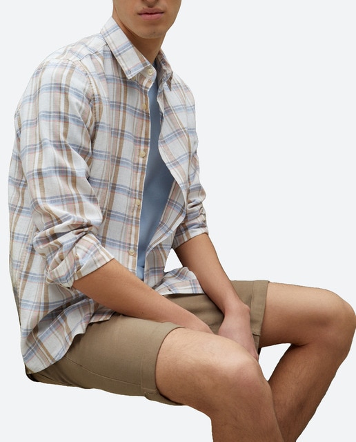 Imagen 0 de Camisa de hombre manga larga lino algodón  cuadros