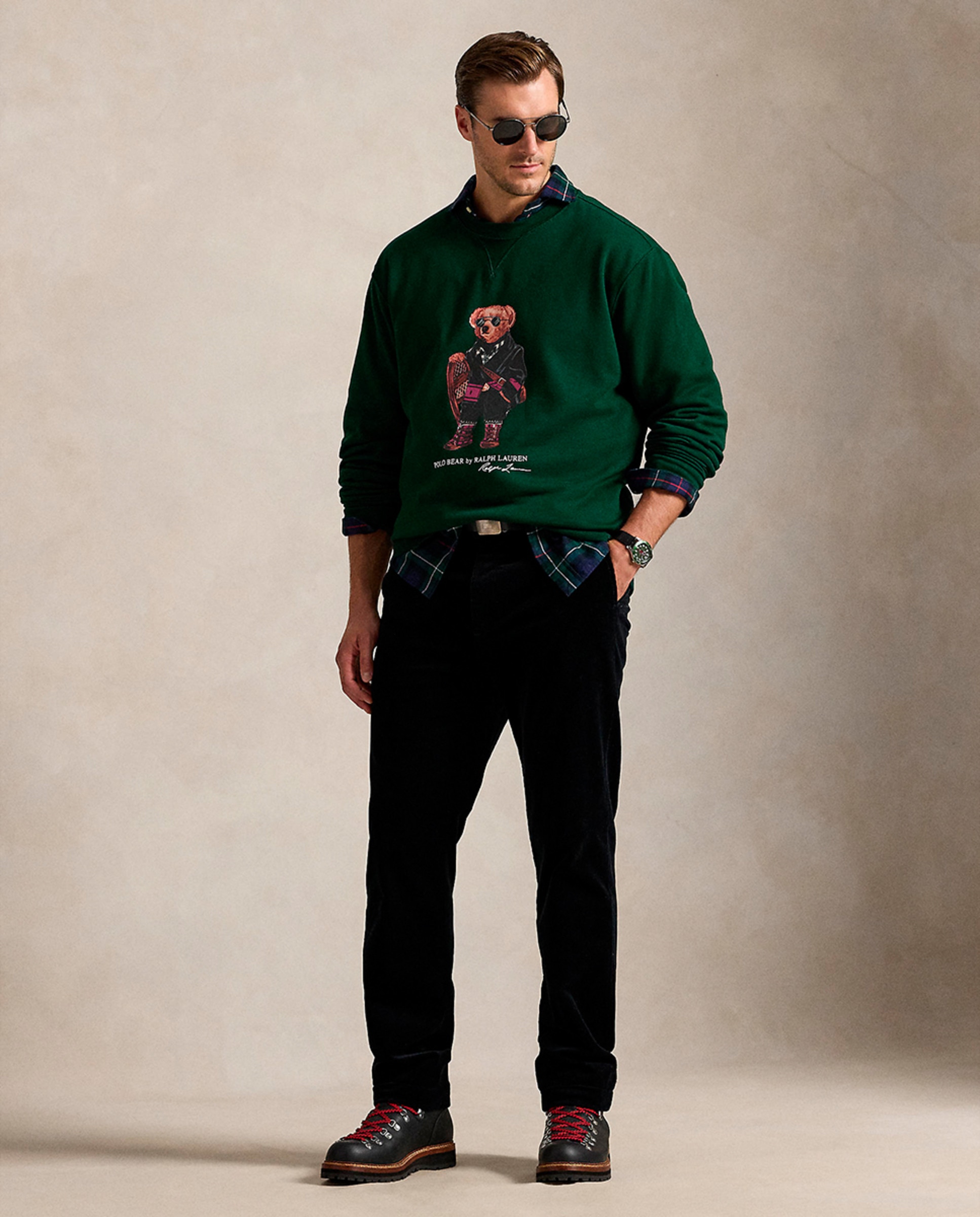 Polo de Piqué com Manga Comprida Tamanhos Grandes Verde Pinheiro-6