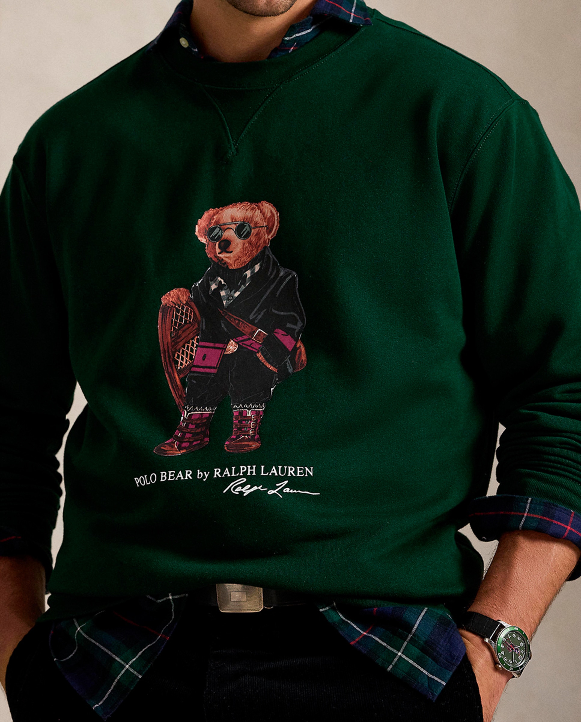 Polo de Piqué com Manga Comprida Tamanhos Grandes Verde Pinheiro-4