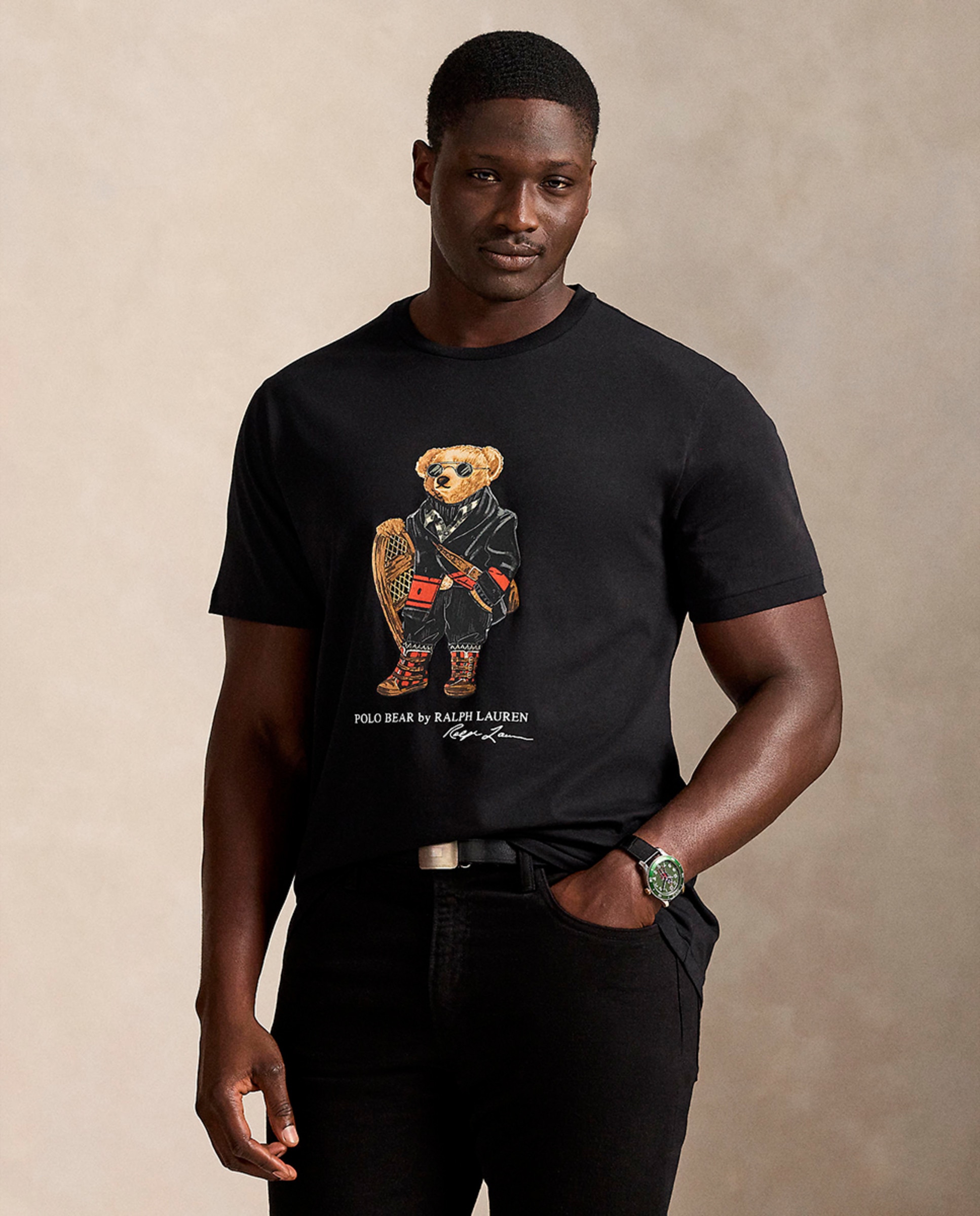 Camisola de Malha Tamanhos Grandes com Polo Bear e em Jersey Preto-1