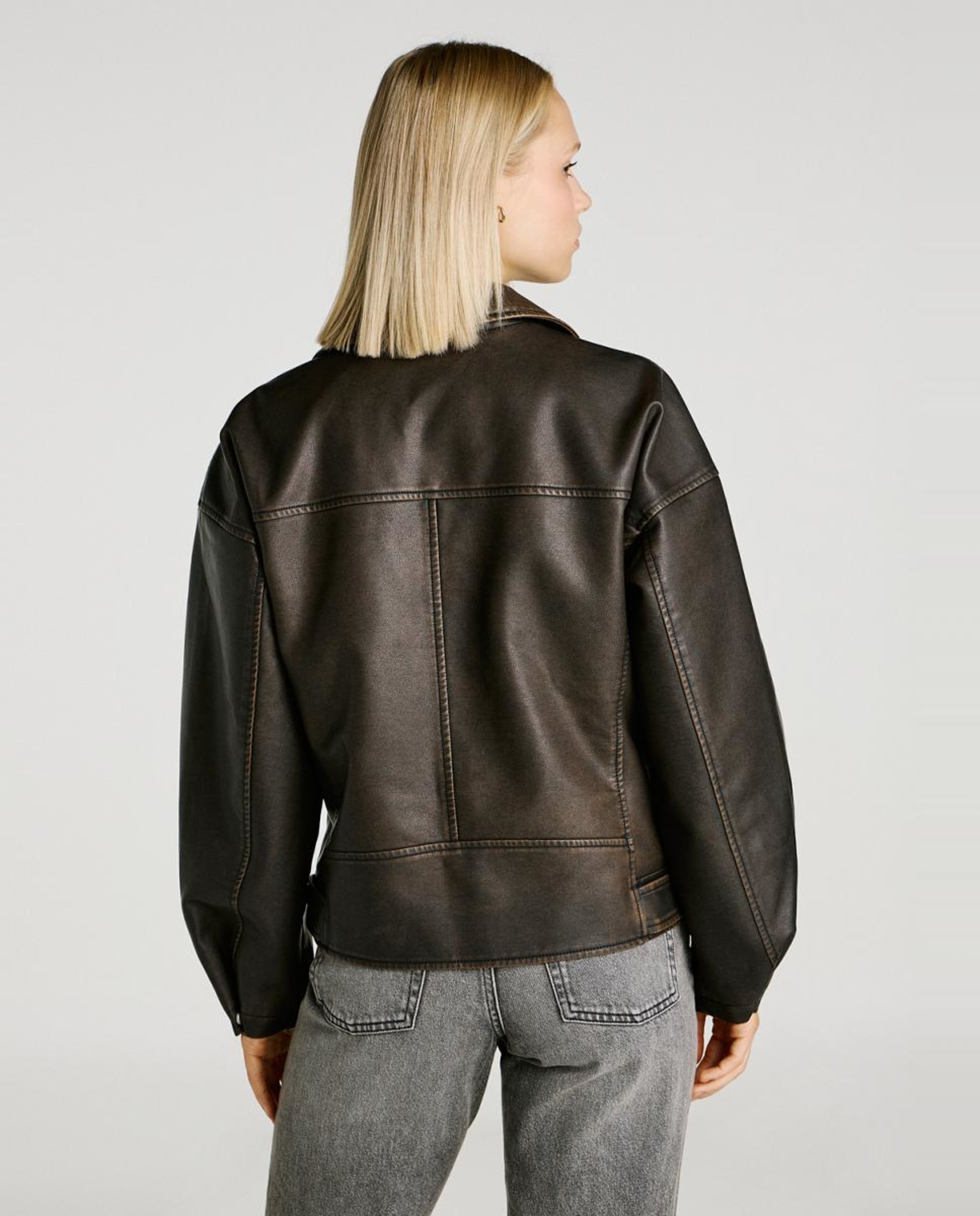 Blusão Biker com Fecho de Correr Cruzado Castanho-4