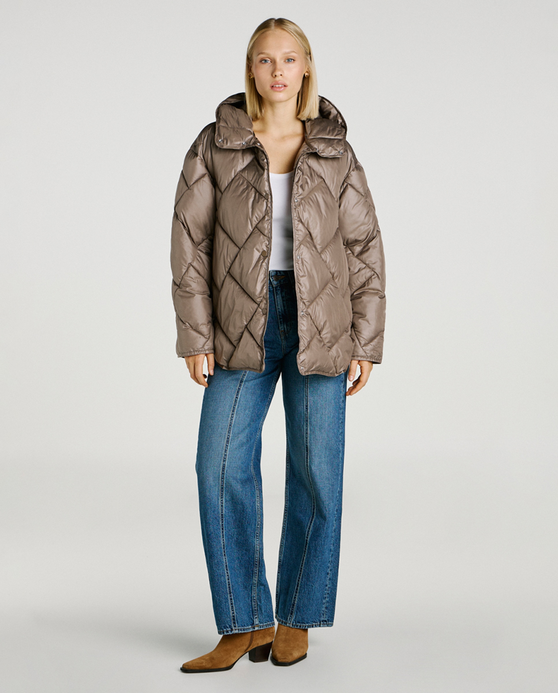 Casaco acolchoado com capuz Castanho-2