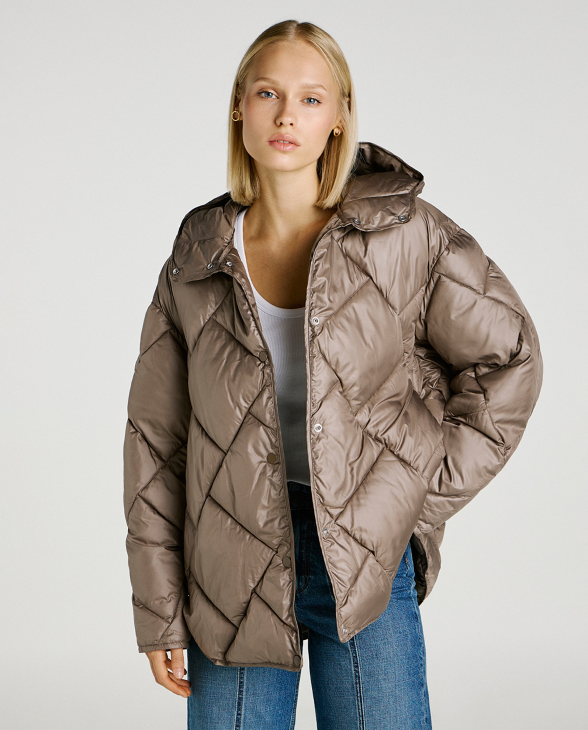 Casaco acolchoado com capuz Castanho-1