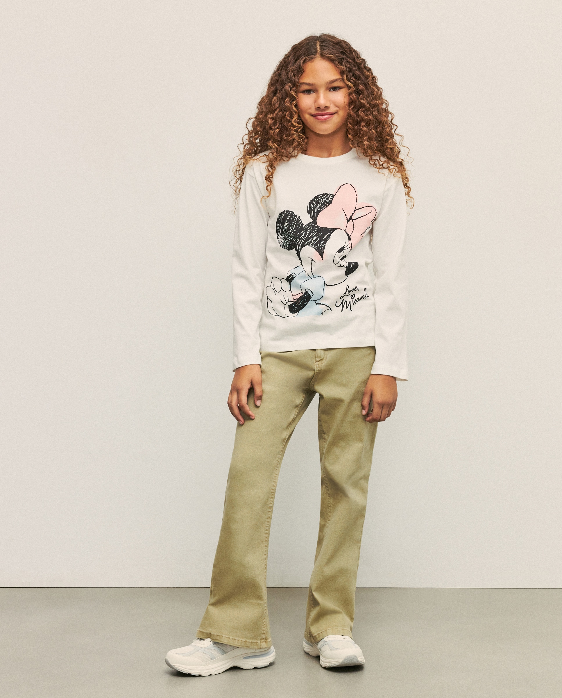 Camisola de Manga Comprida com Estampado da Minnie Branco-marfim-2