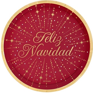 plato llano cartón Feliz Navidad 23 cm pack 6 unidades - Oh Yeah! Party