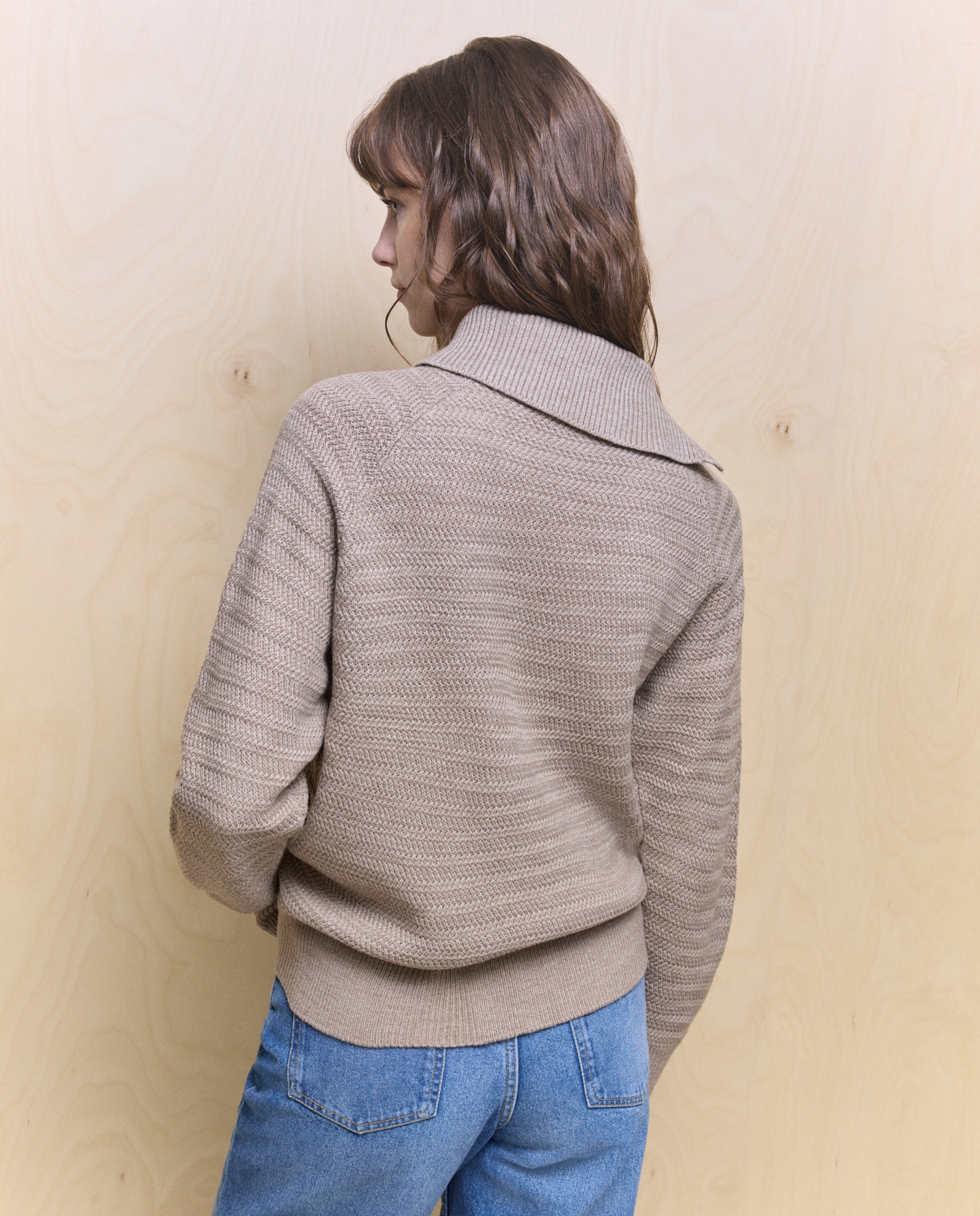 Camisola de Malha Estampada com Botões Castanho-4