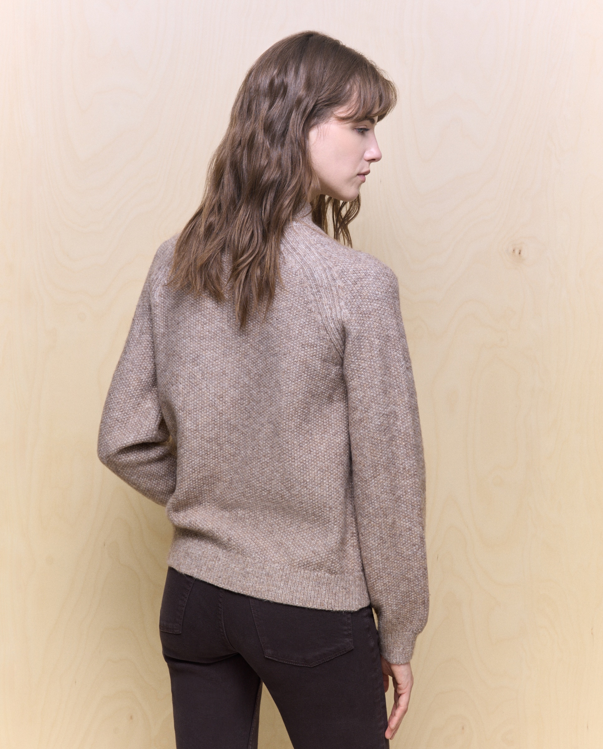 Camisola de Malha com Meia Gola e Estrutura de Malha Visom-Escuro-4