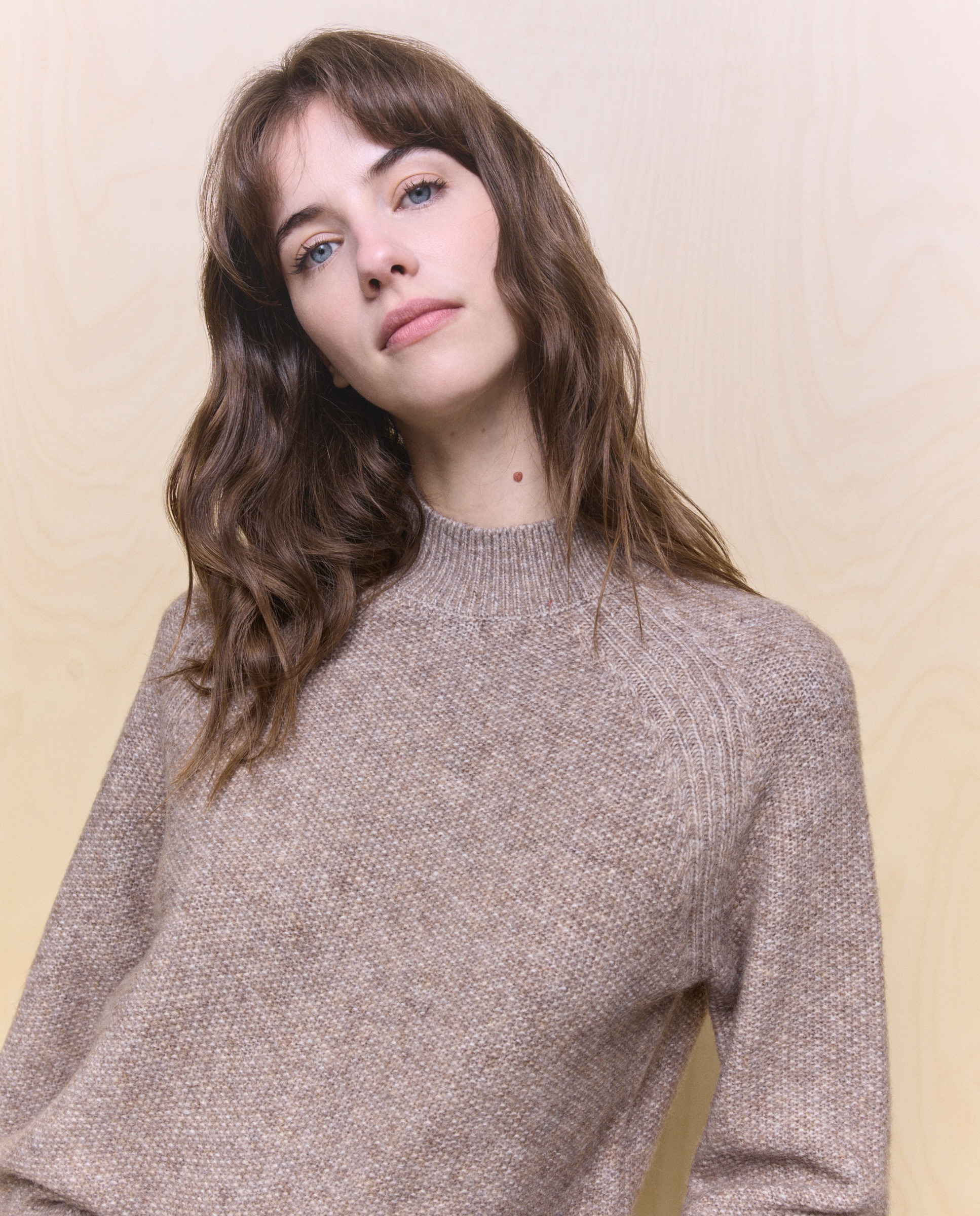 Camisola de Malha com Meia Gola e Estrutura de Malha Visom-Escuro-3