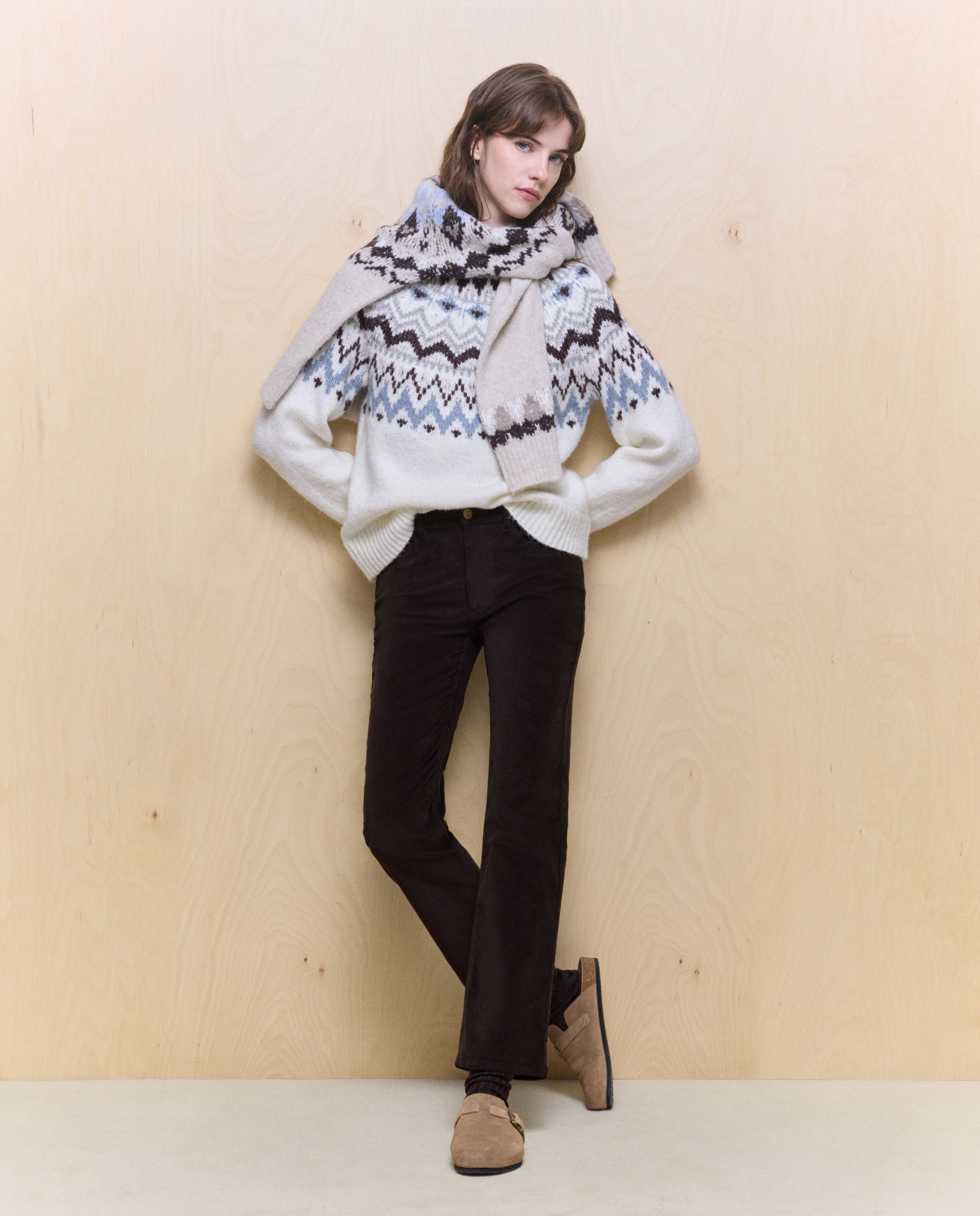 Camisola de Malha com Meia Gola com Rebordo Decorativo Branco-2