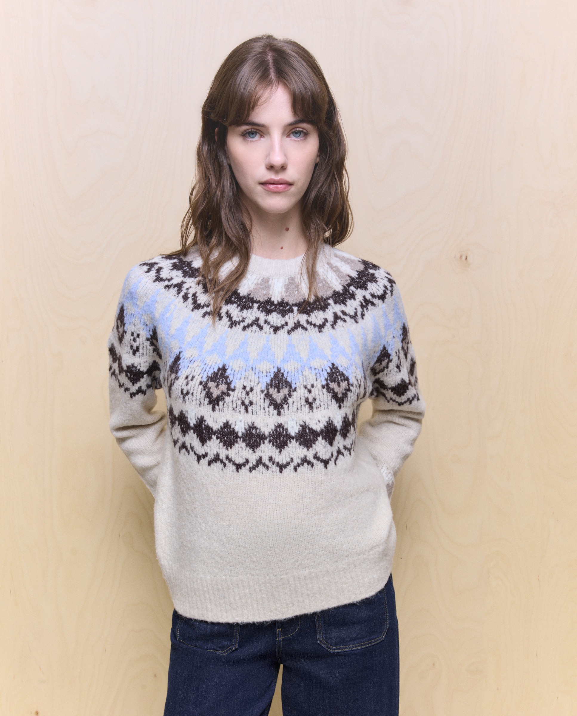 Jersey de mujer de cuello redondo Jacquard posicional · Easy Wear