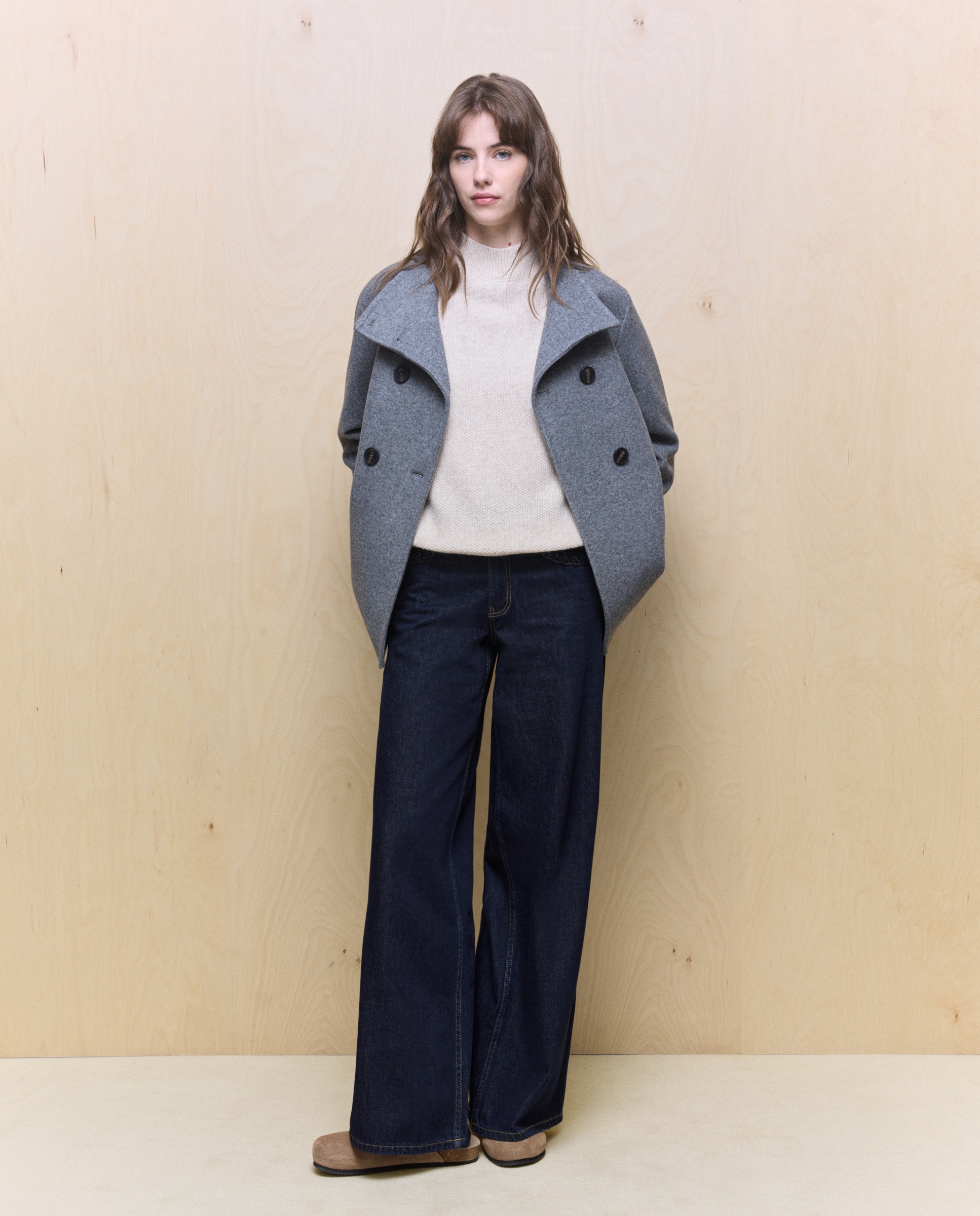 Casacão Liso com Gola Chaminé 820 Cinzento Médio-2