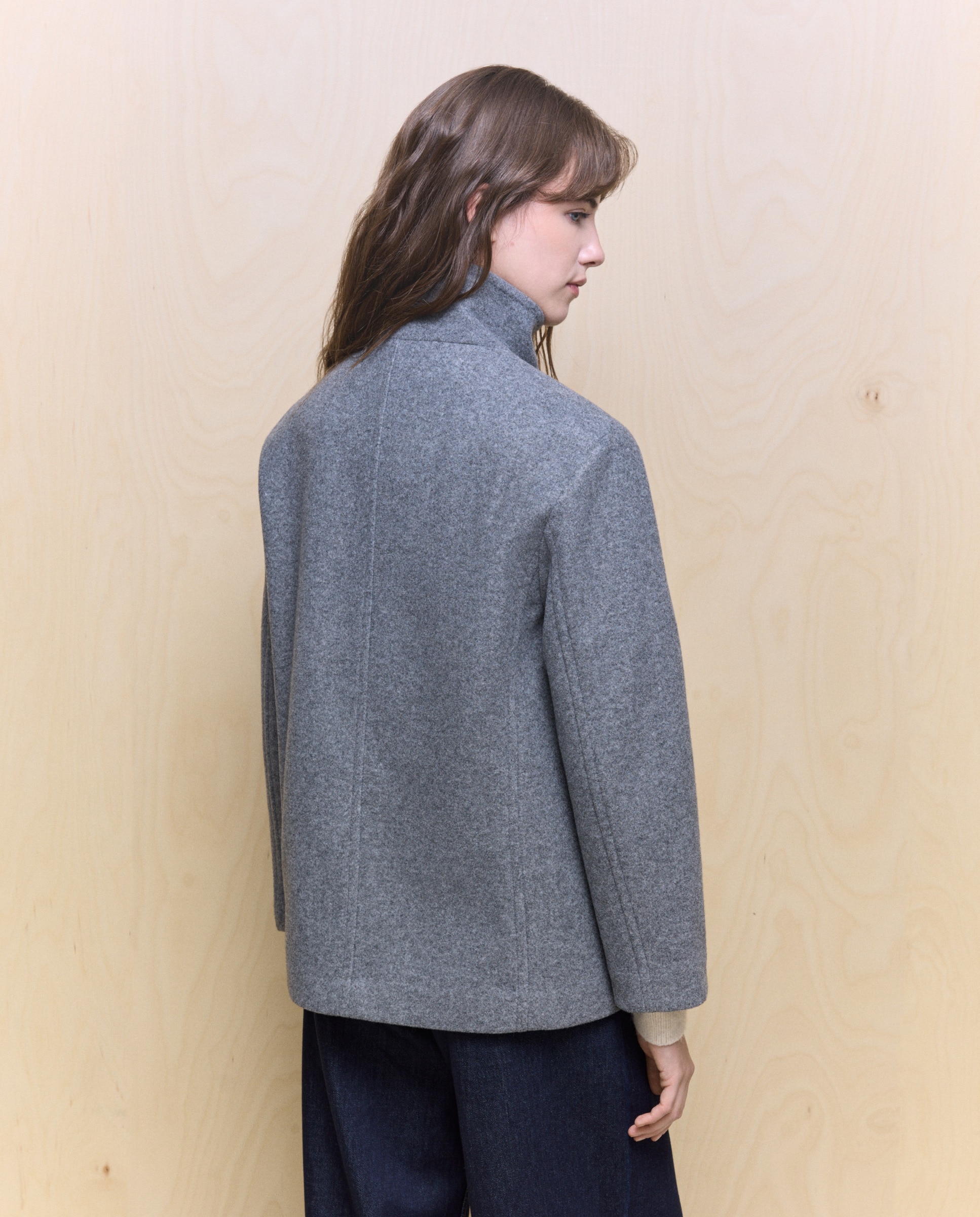 Casacão Liso com Gola Chaminé 820 Cinzento Médio-4