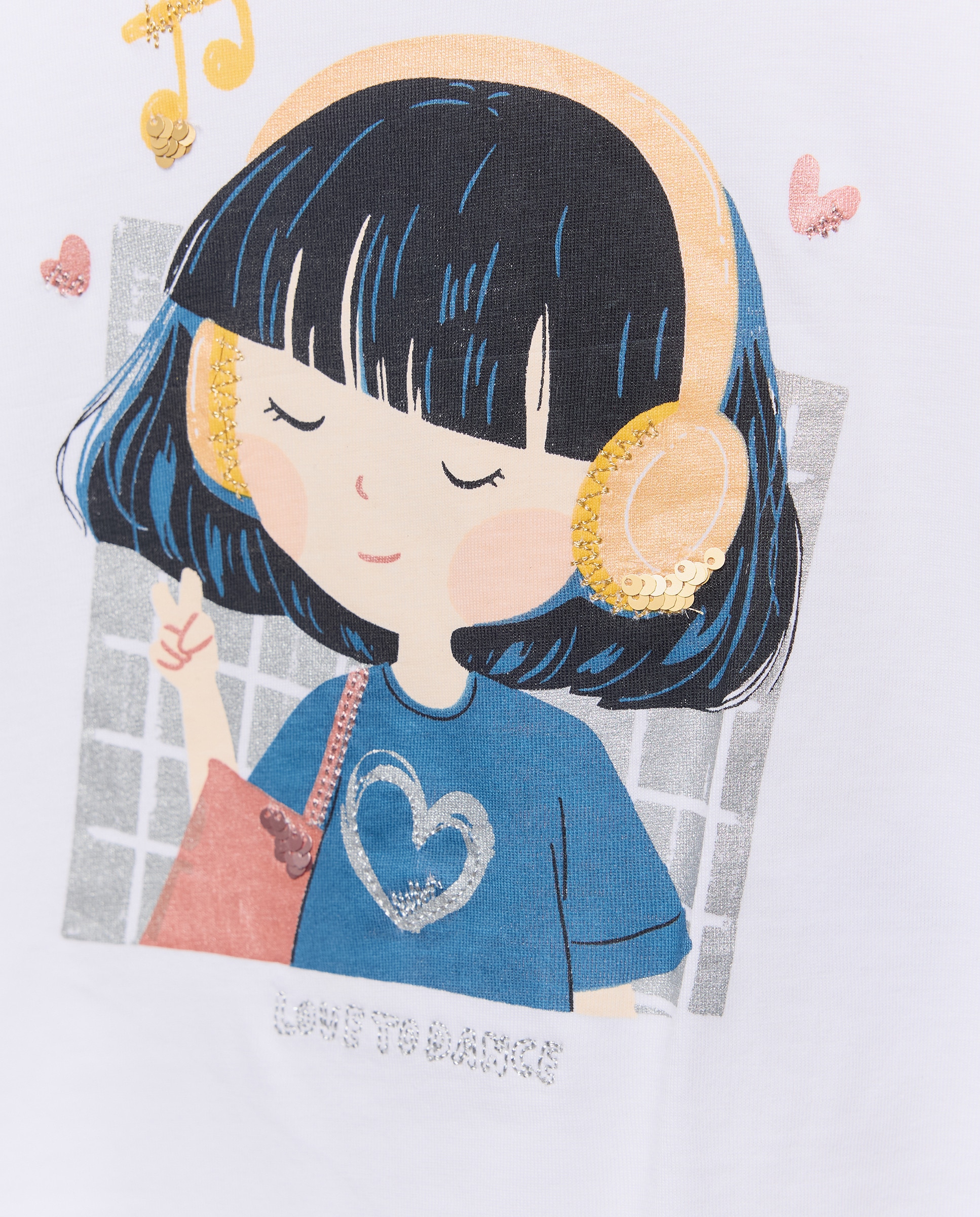 Camisola de Manga Comprida com Estampado Posicional Plano de Boneca "Mini Aitana" com Fio Metalizado e Lantejoulas Kids El Corte Inglés Branco-marfim-5