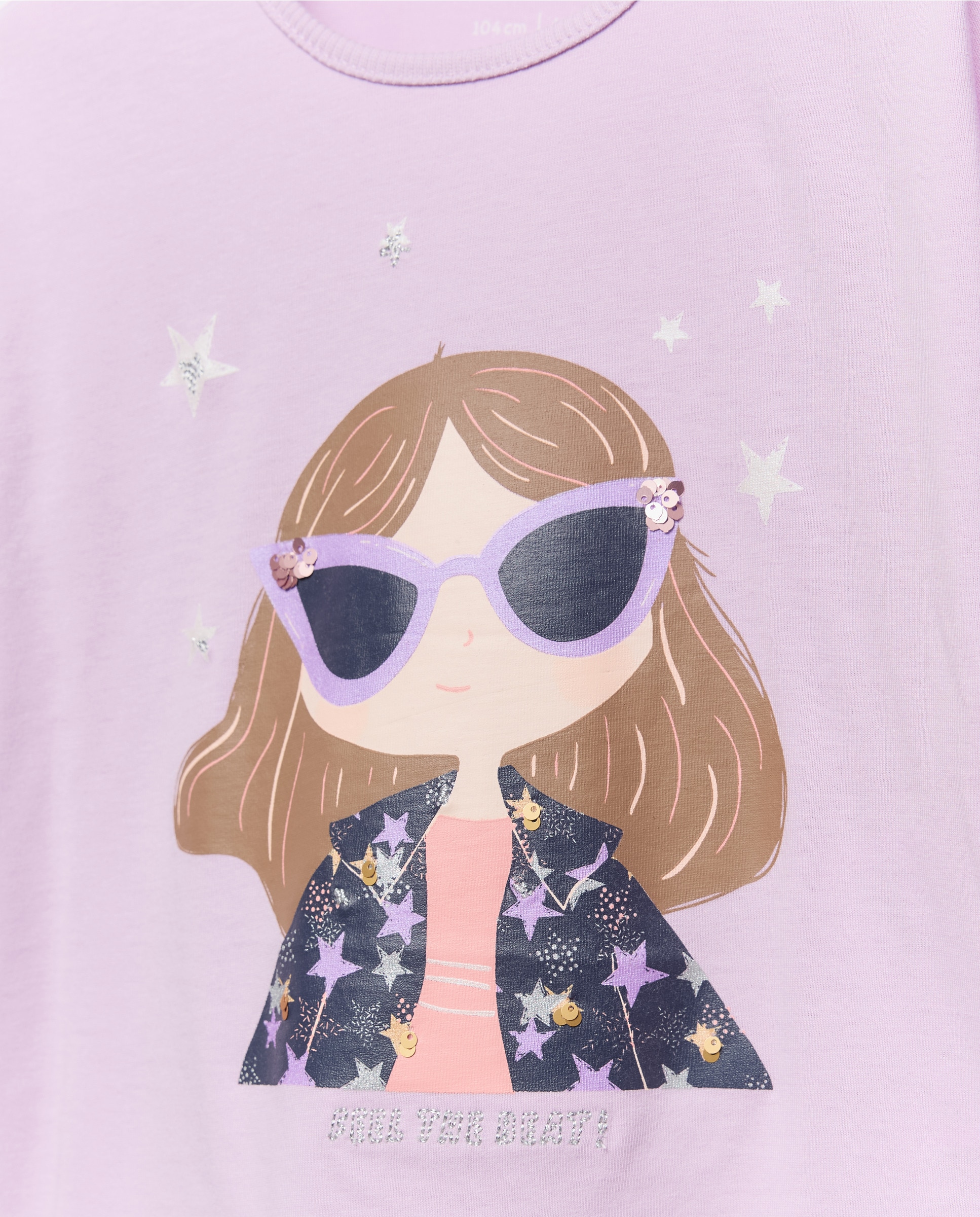 Camisola de Manga Comprida com Estampado Posicional Plano de Boneca "Pop Star" com Fio Metalizado e Lantejoulas Kids El Corte Inglés 282 Malva-5