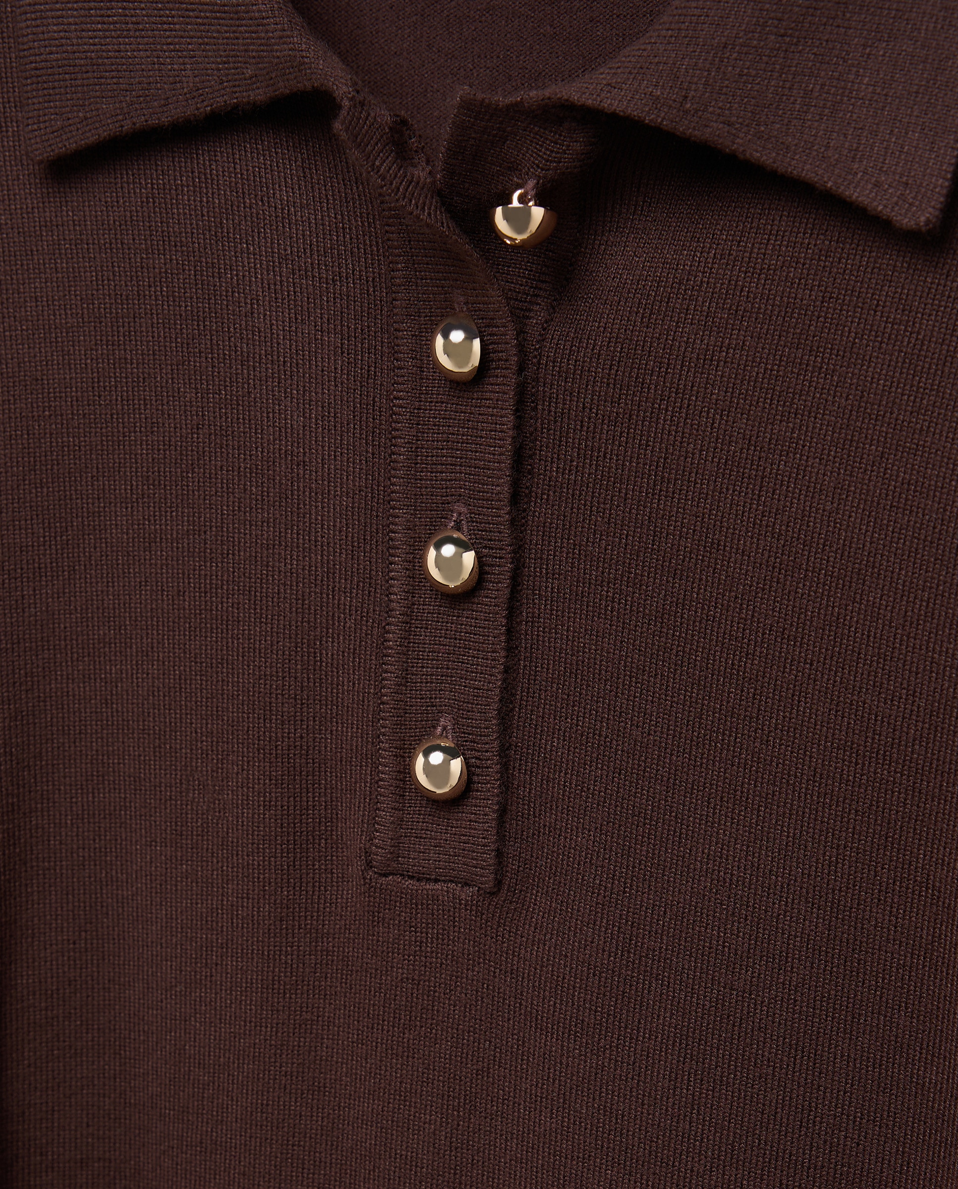 Camisola de Malha com Colarinho de Polo e Botões Grandes Castanho-6