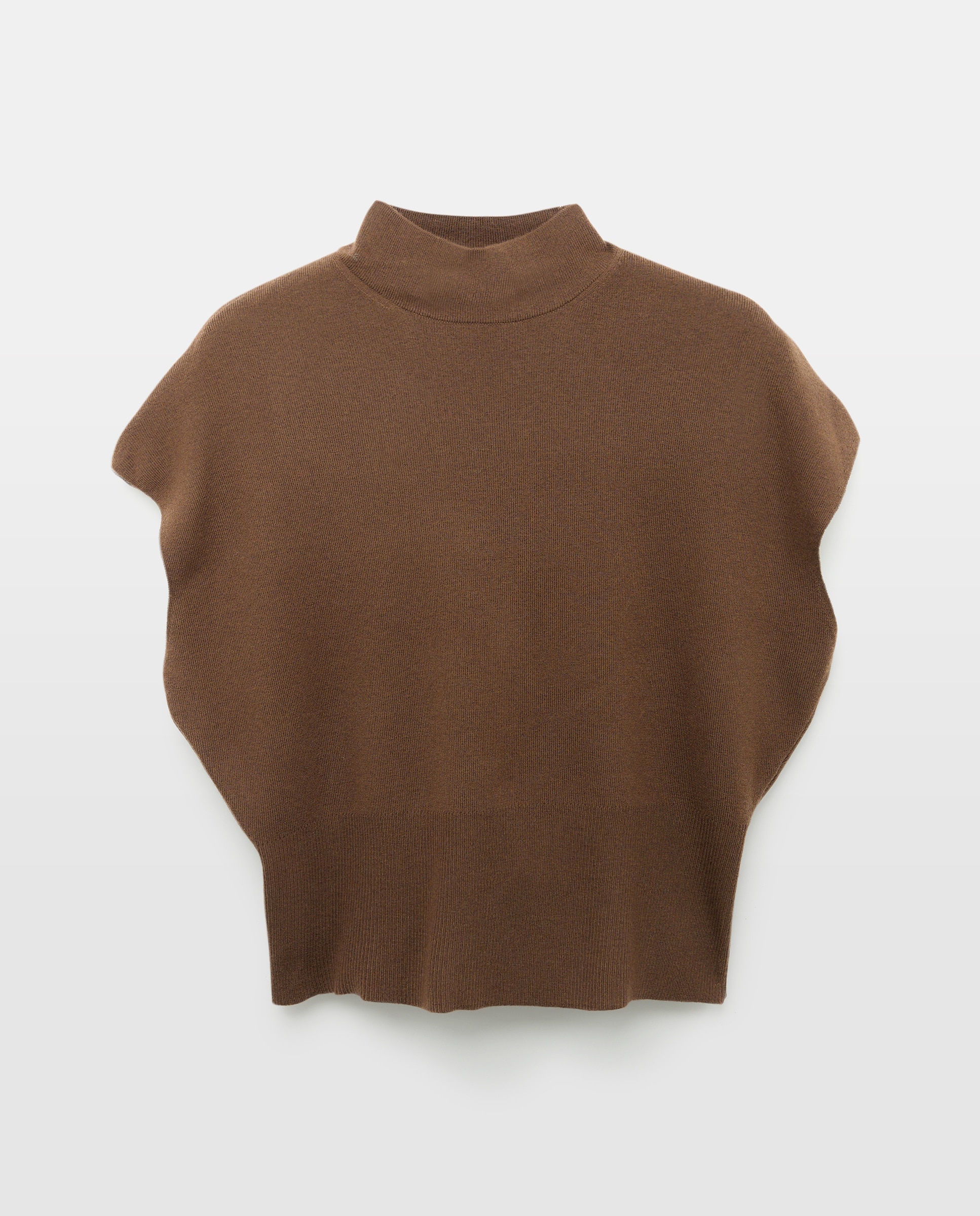 Camisola de Malha Tipo Top com Gola Alta Castanho-4