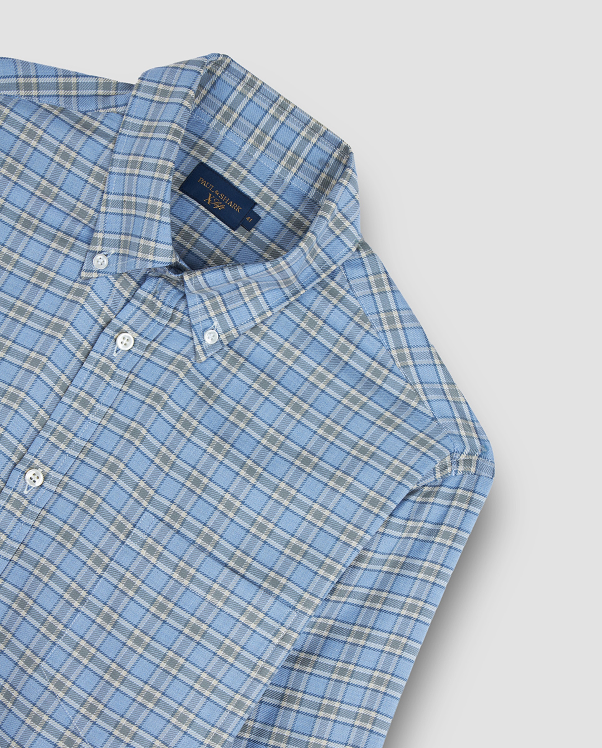 Camisa aos Quadrados em Contraste e Botão no Colarinho Azul-5