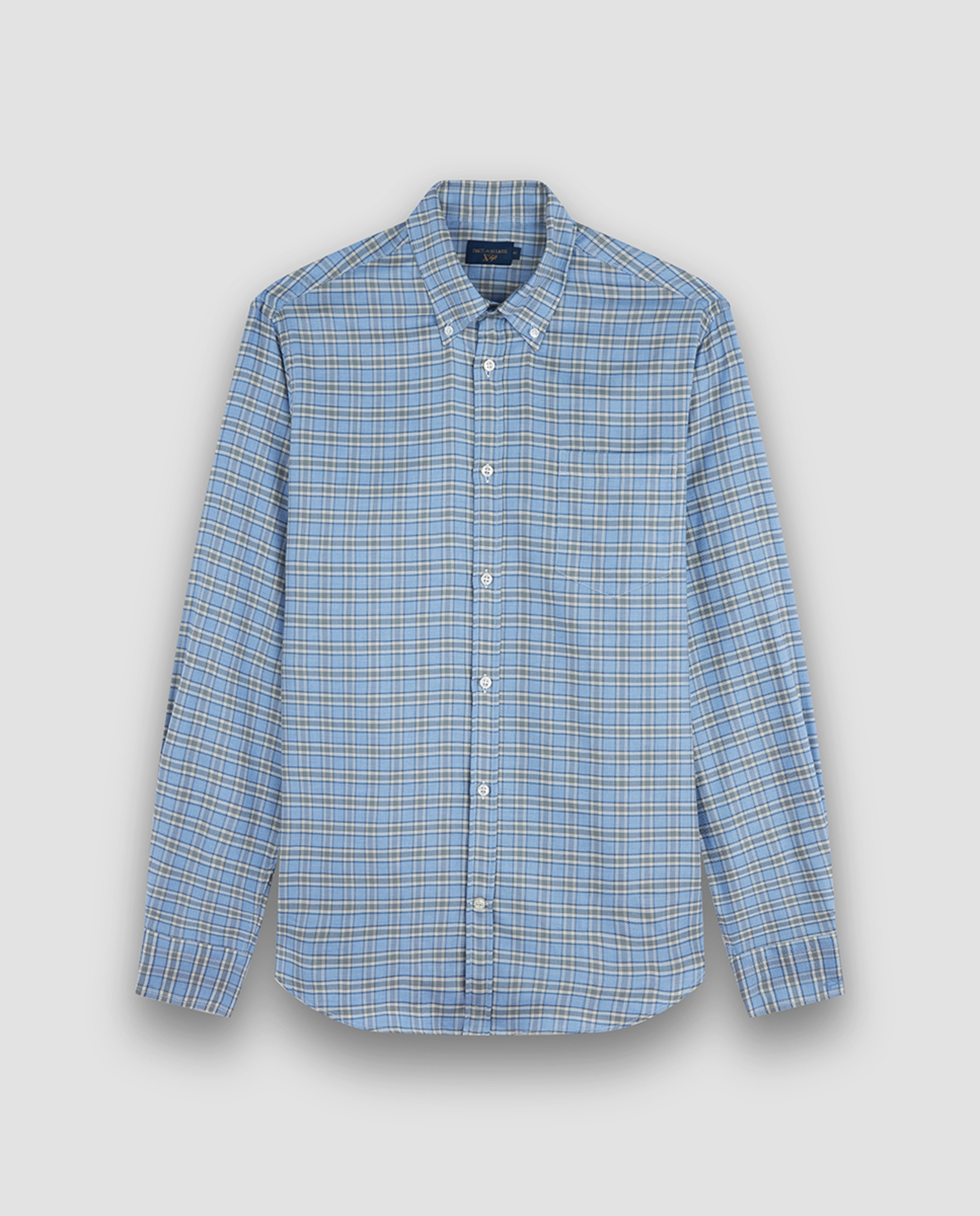 Camisa aos Quadrados em Contraste e Botão no Colarinho Azul-4