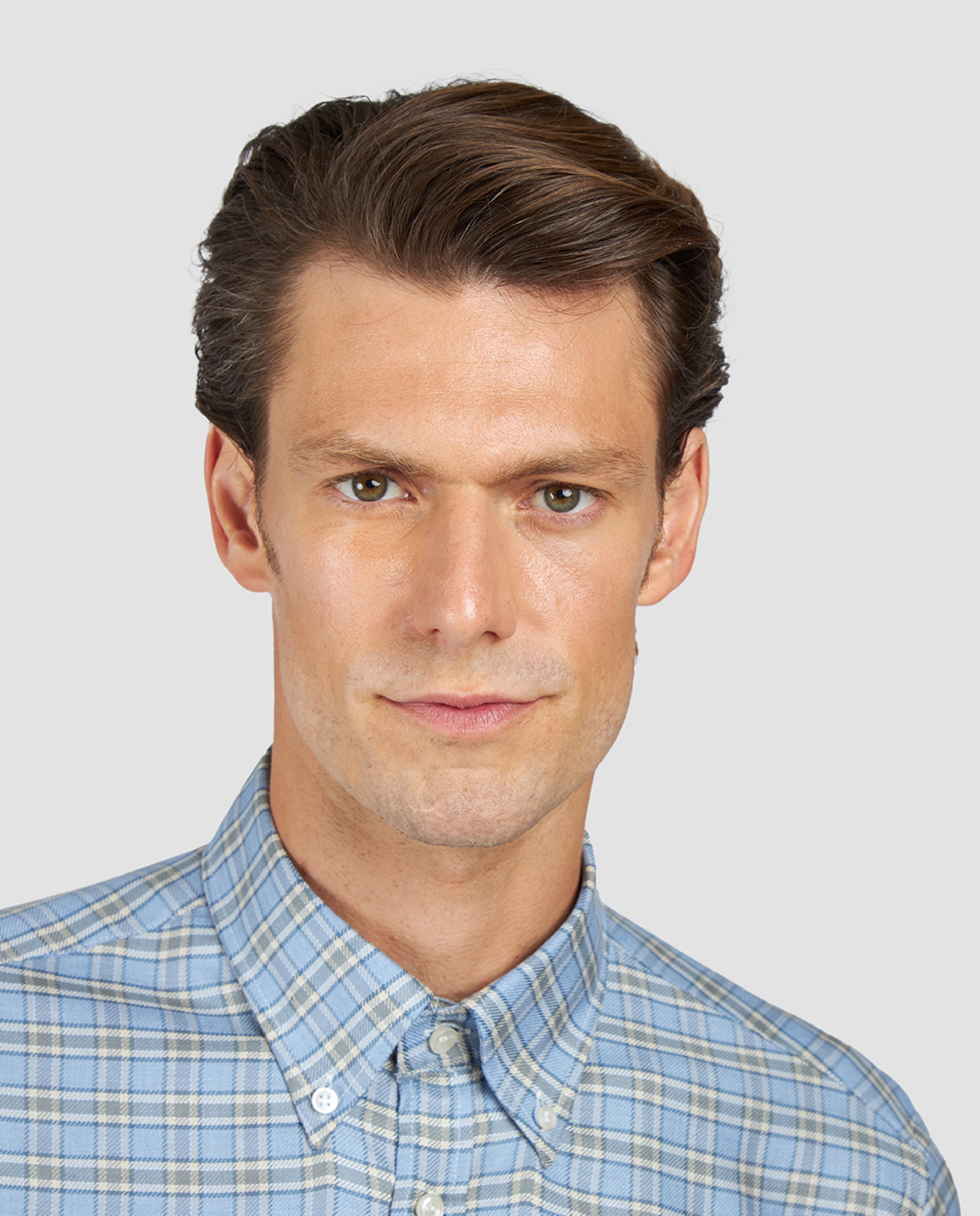 Camisa aos Quadrados em Contraste e Botão no Colarinho Azul-3