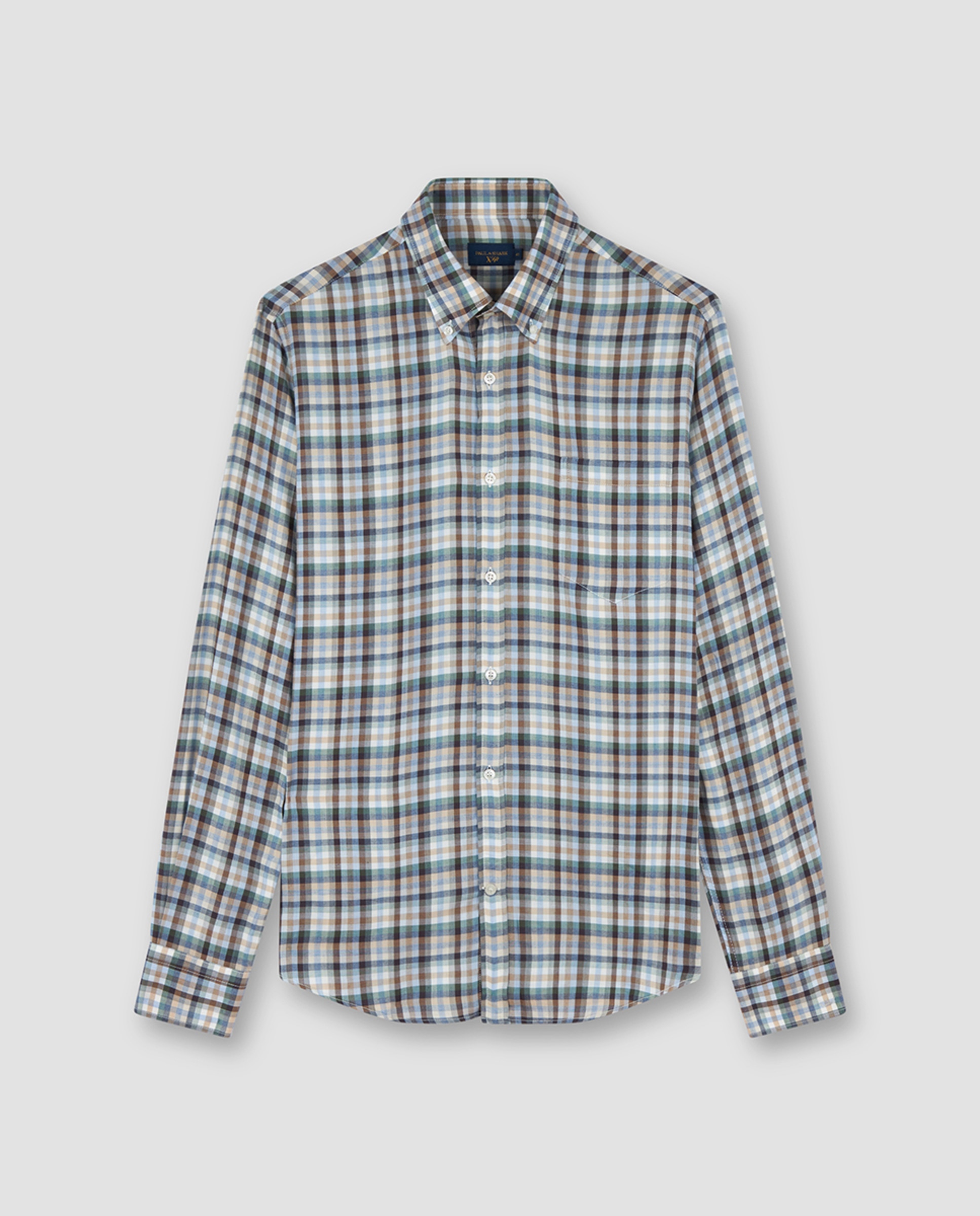 Camisa aos Quadrados com Manga Comprida - Multicolor Castanho-4