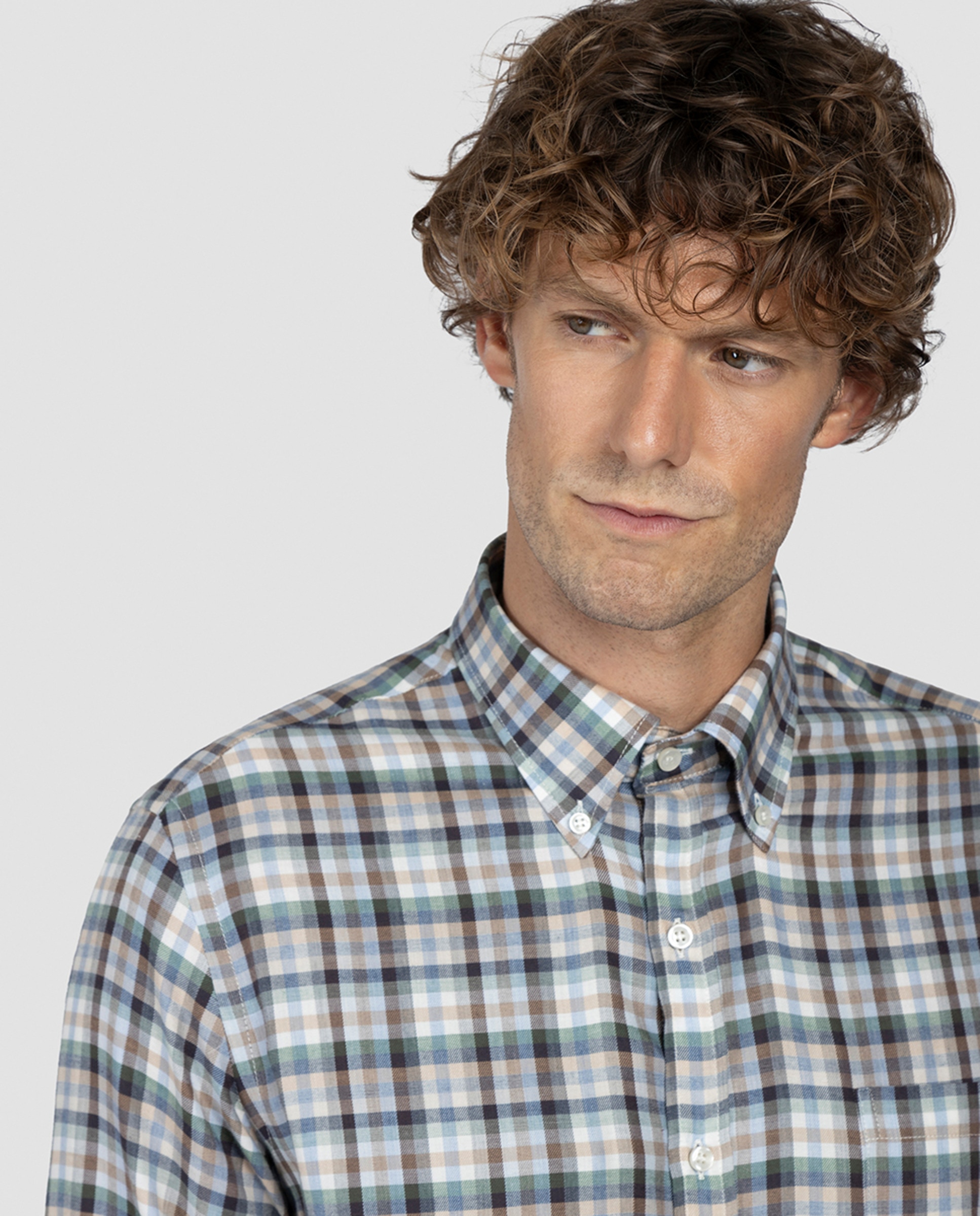 Camisa aos Quadrados com Manga Comprida - Multicolor Castanho-3