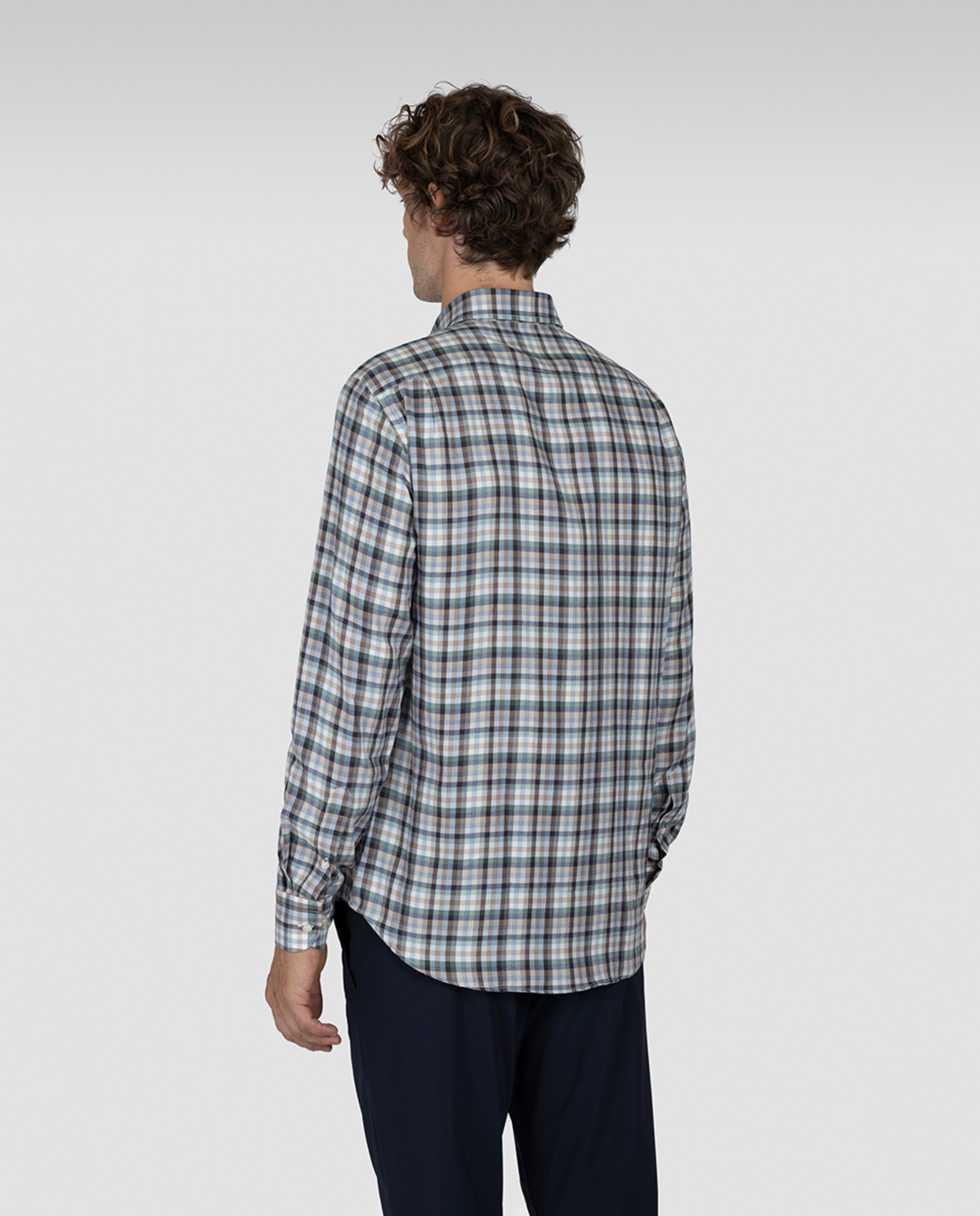 Camisa aos Quadrados com Manga Comprida - Multicolor Castanho-2