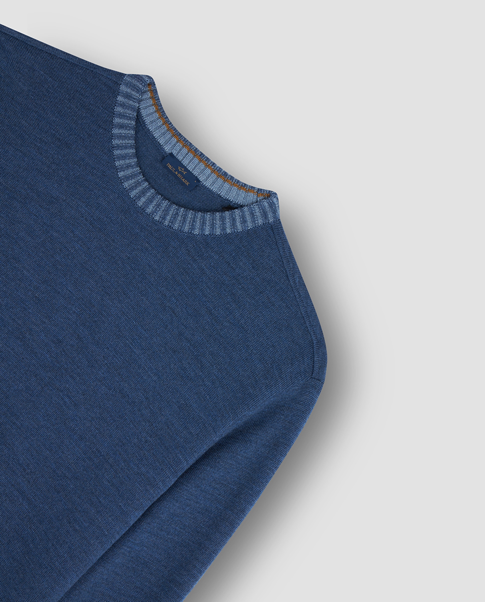Camisola de Malha com Gola Redonda e Debruado Azul-5