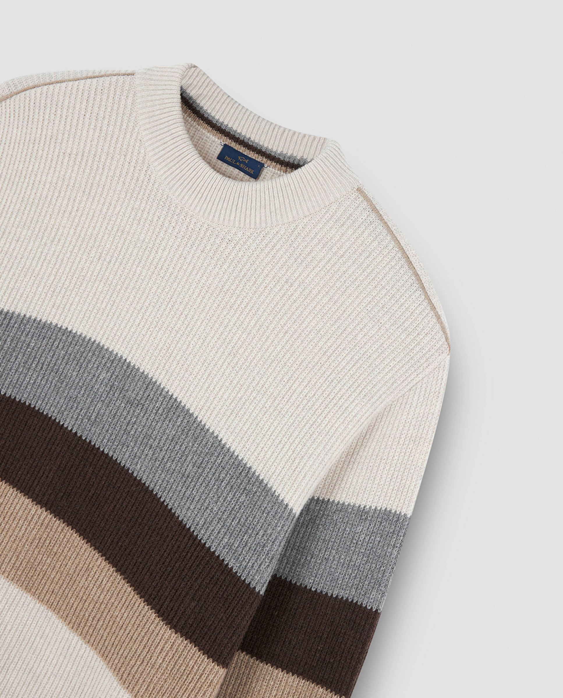 Camisola de Malha às Riscas Largas - Multicolor Castanho-5