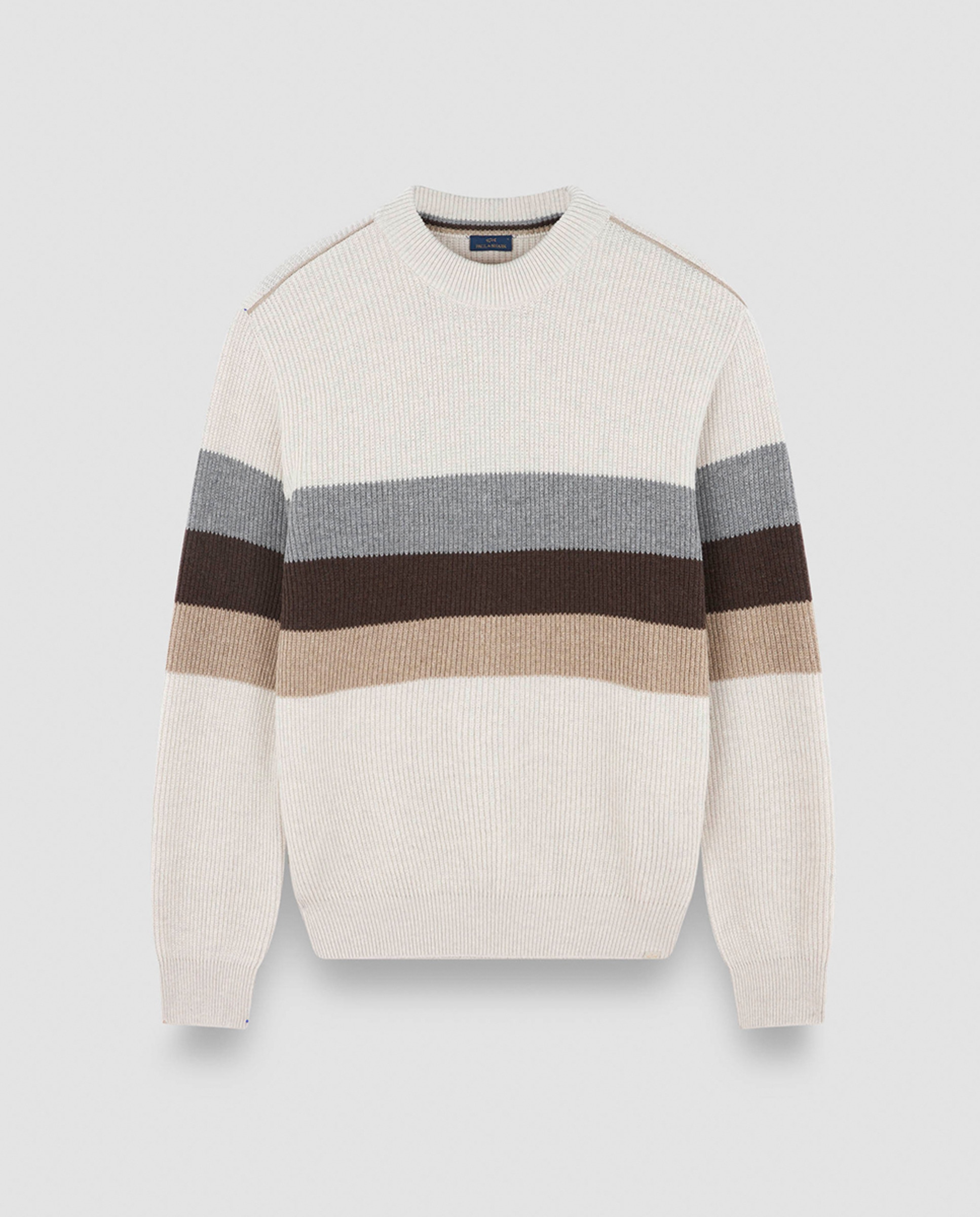 Camisola de Malha às Riscas Largas - Multicolor Castanho-4