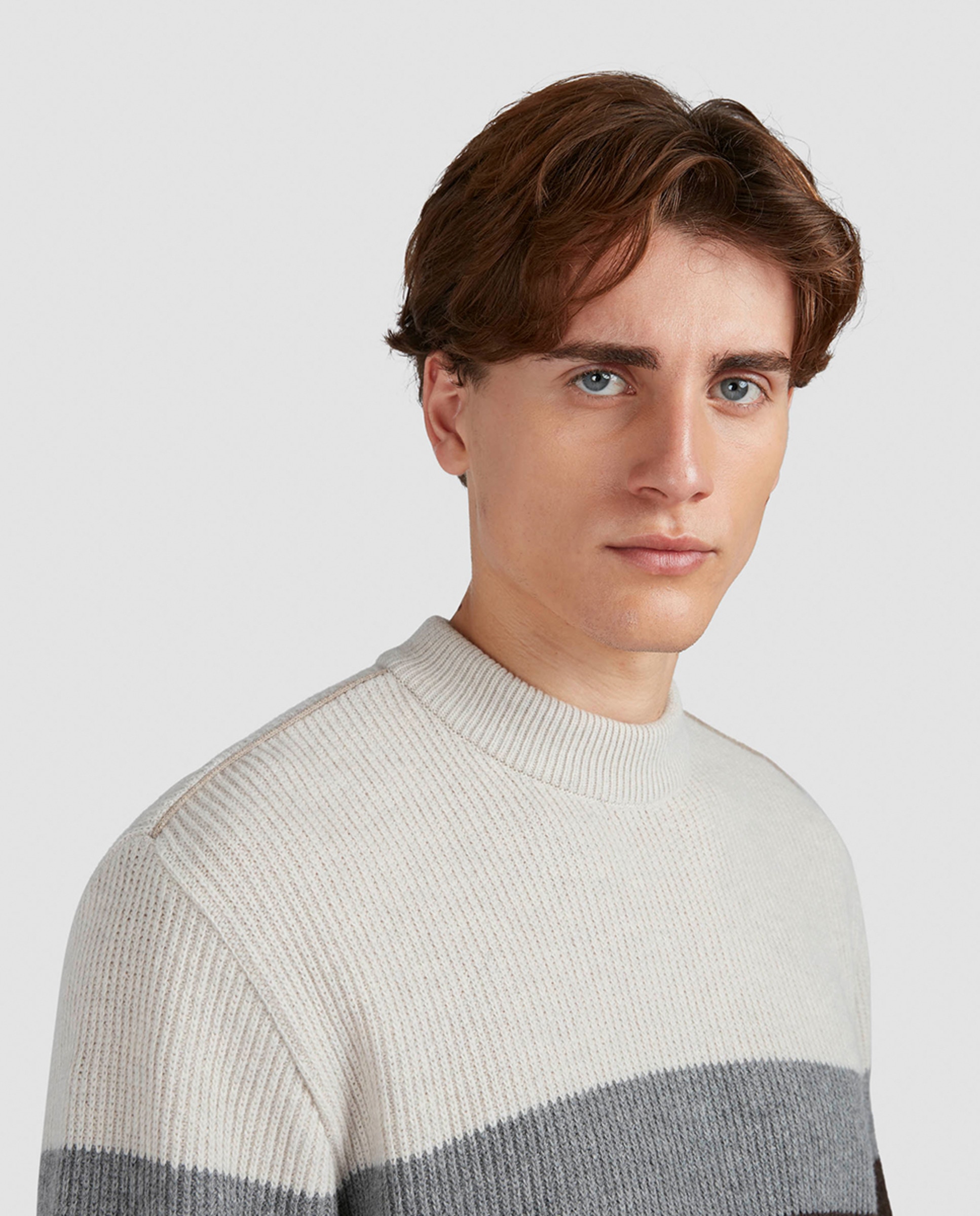 Camisola de Malha às Riscas Largas - Multicolor Castanho-3