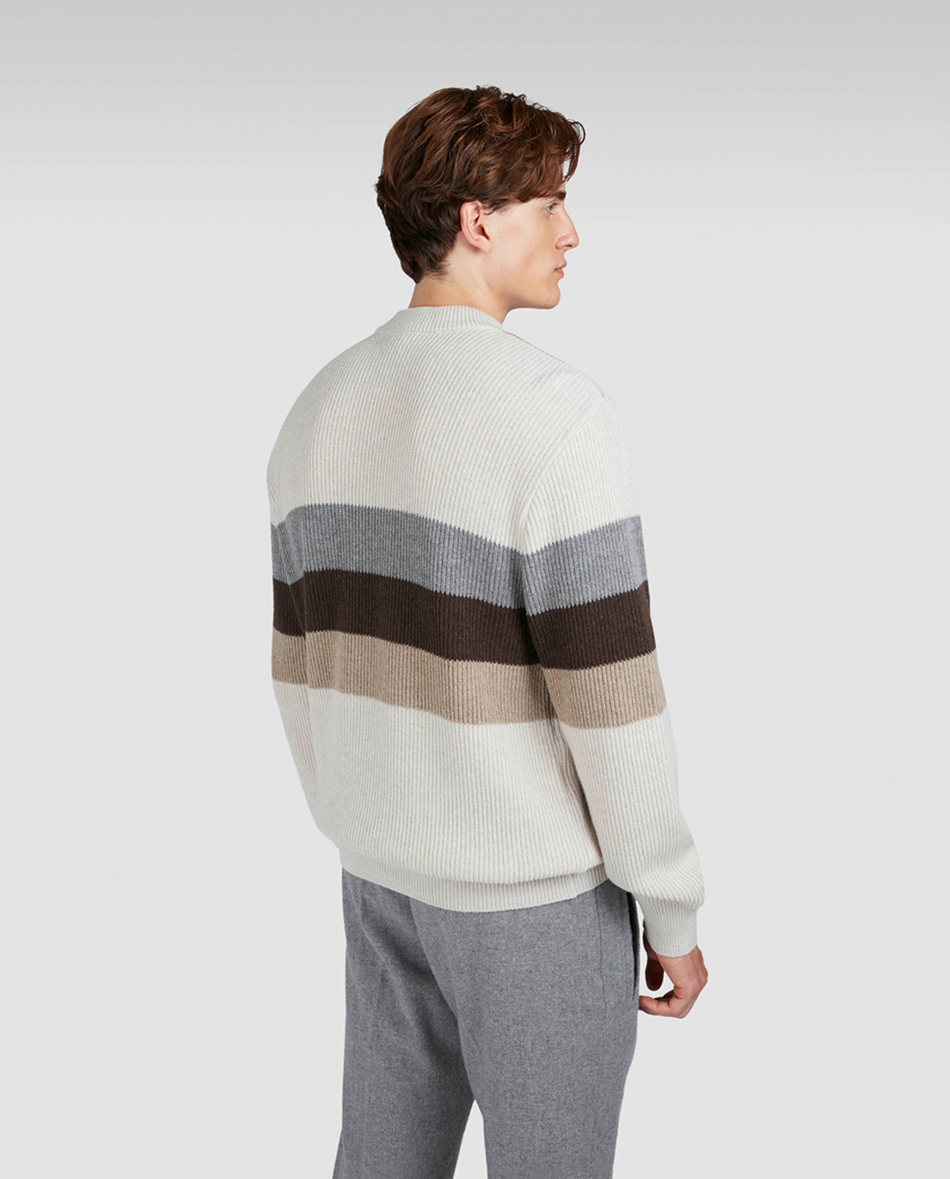 Camisola de Malha às Riscas Largas - Multicolor Castanho-2