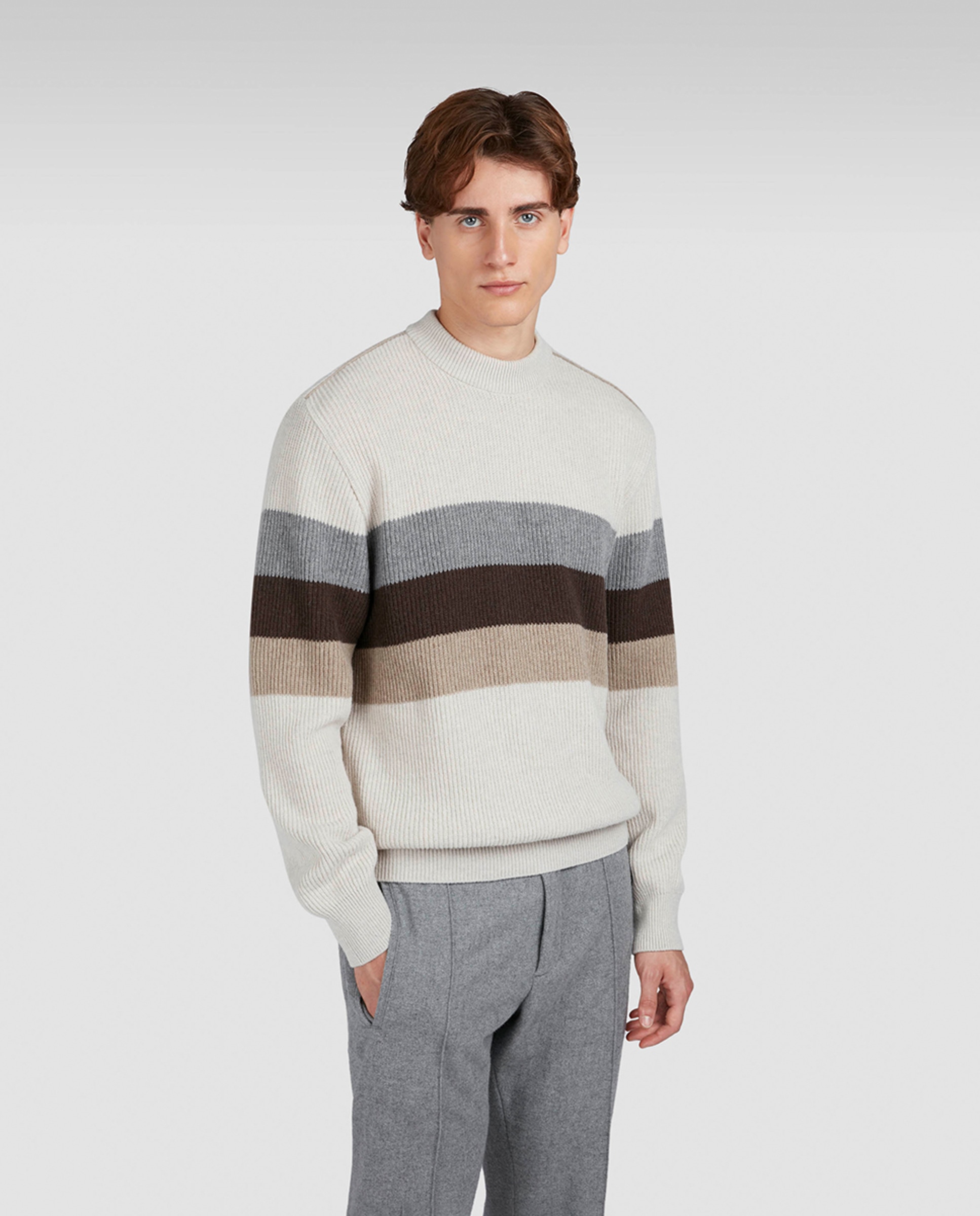 Camisola de Malha às Riscas Largas - Multicolor Castanho-1