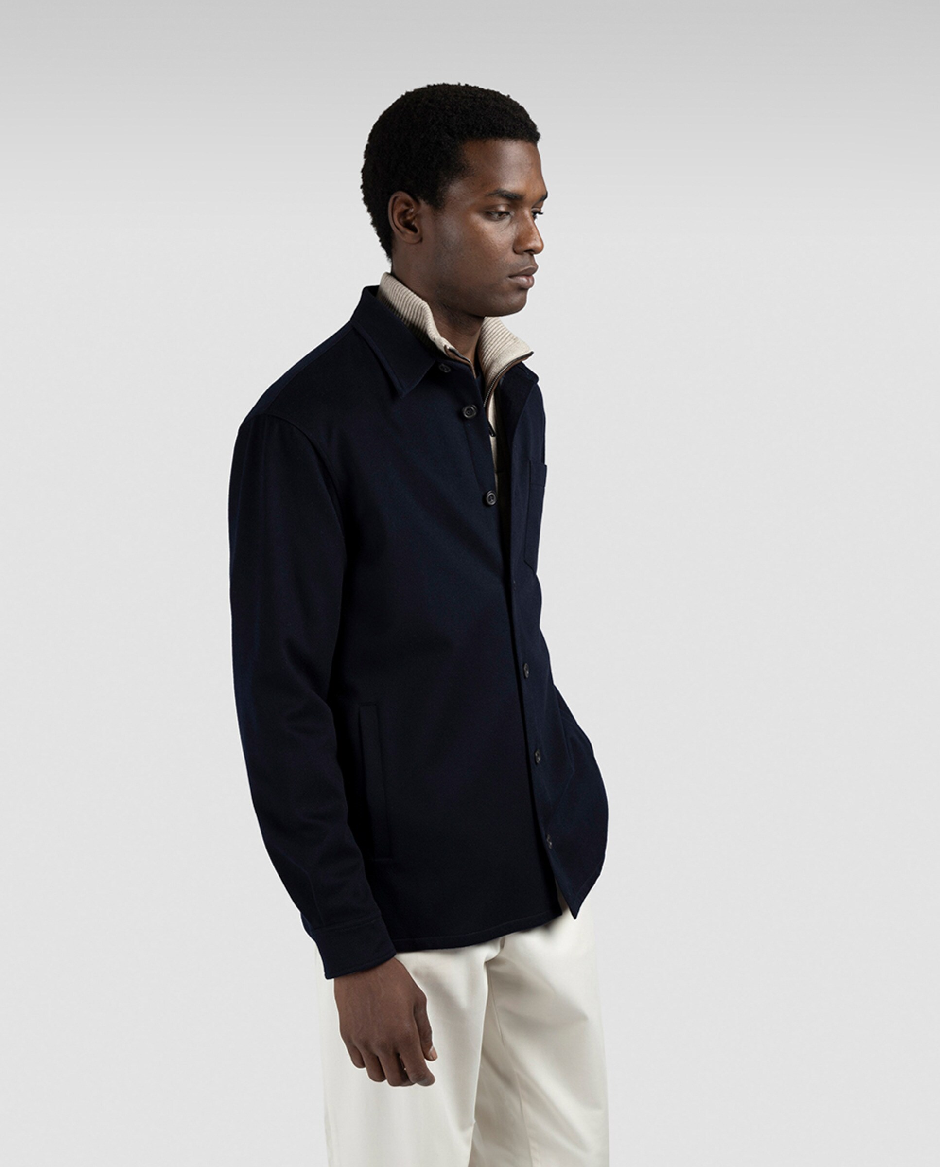 Sobrecamisa de Caxemira com Bolso no Peito Azul-marinho-1