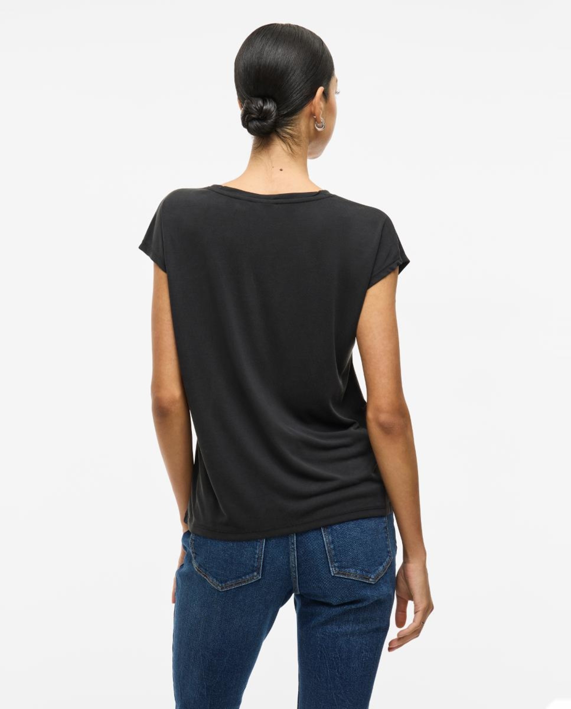 T-shirt com manga curta e decote em bico Preto-5