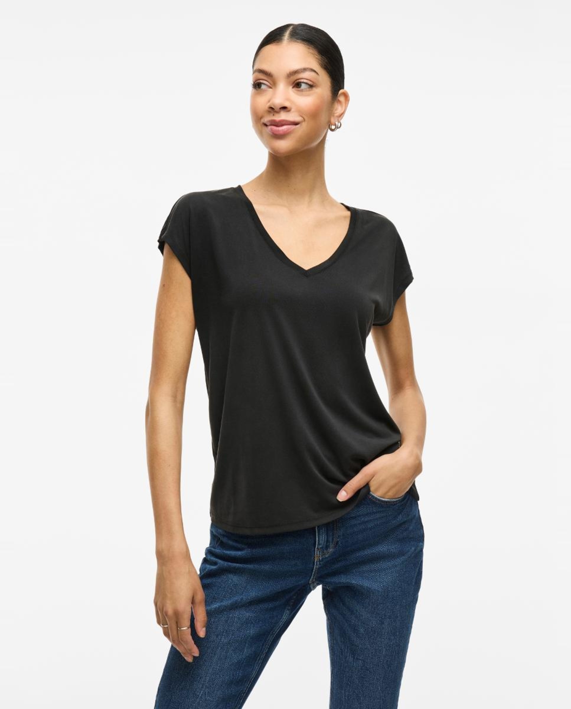 Imagem 0 de T-shirt com manga curta e decote em bico