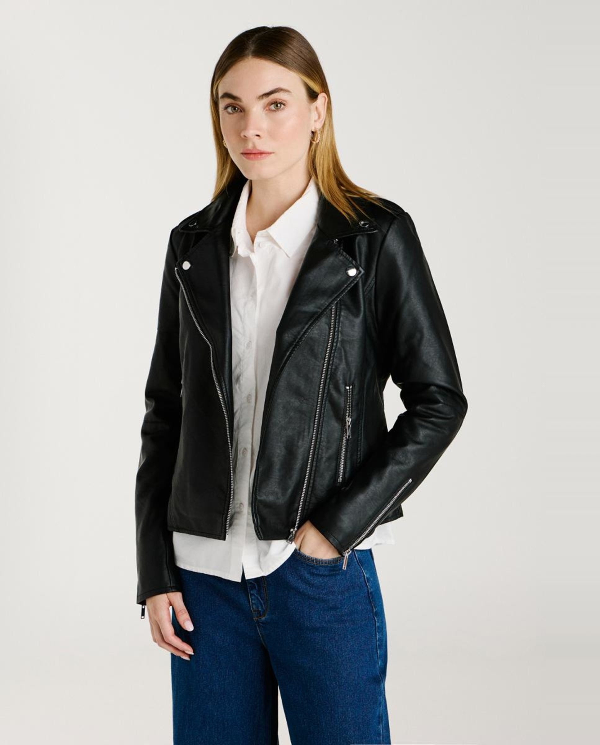 Blusão em Polipele de Manga Comprida com Fecho de Correr Preto-3