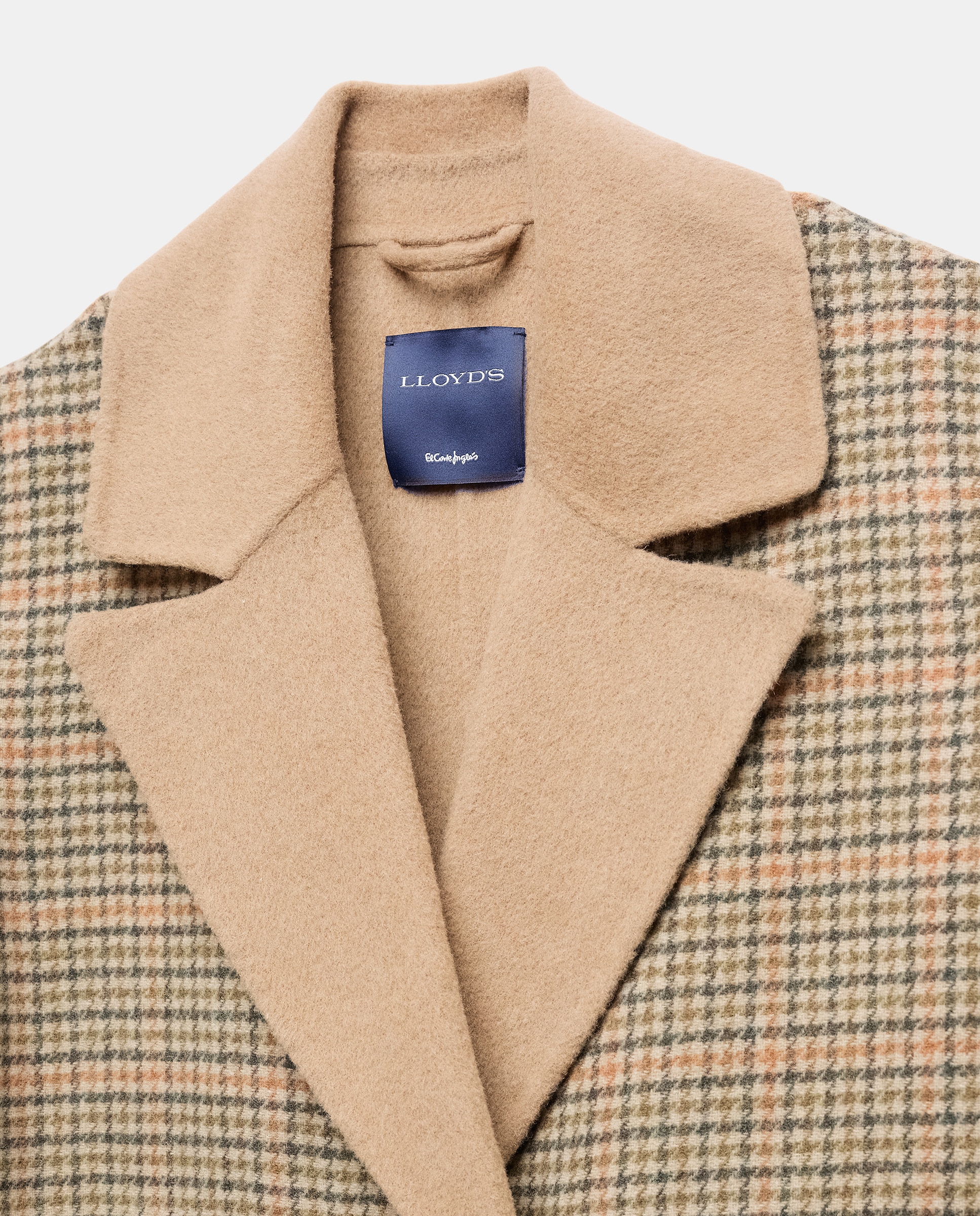 Sobretudo Comprido aos Quadrados e com Franjas 730 Camel-6